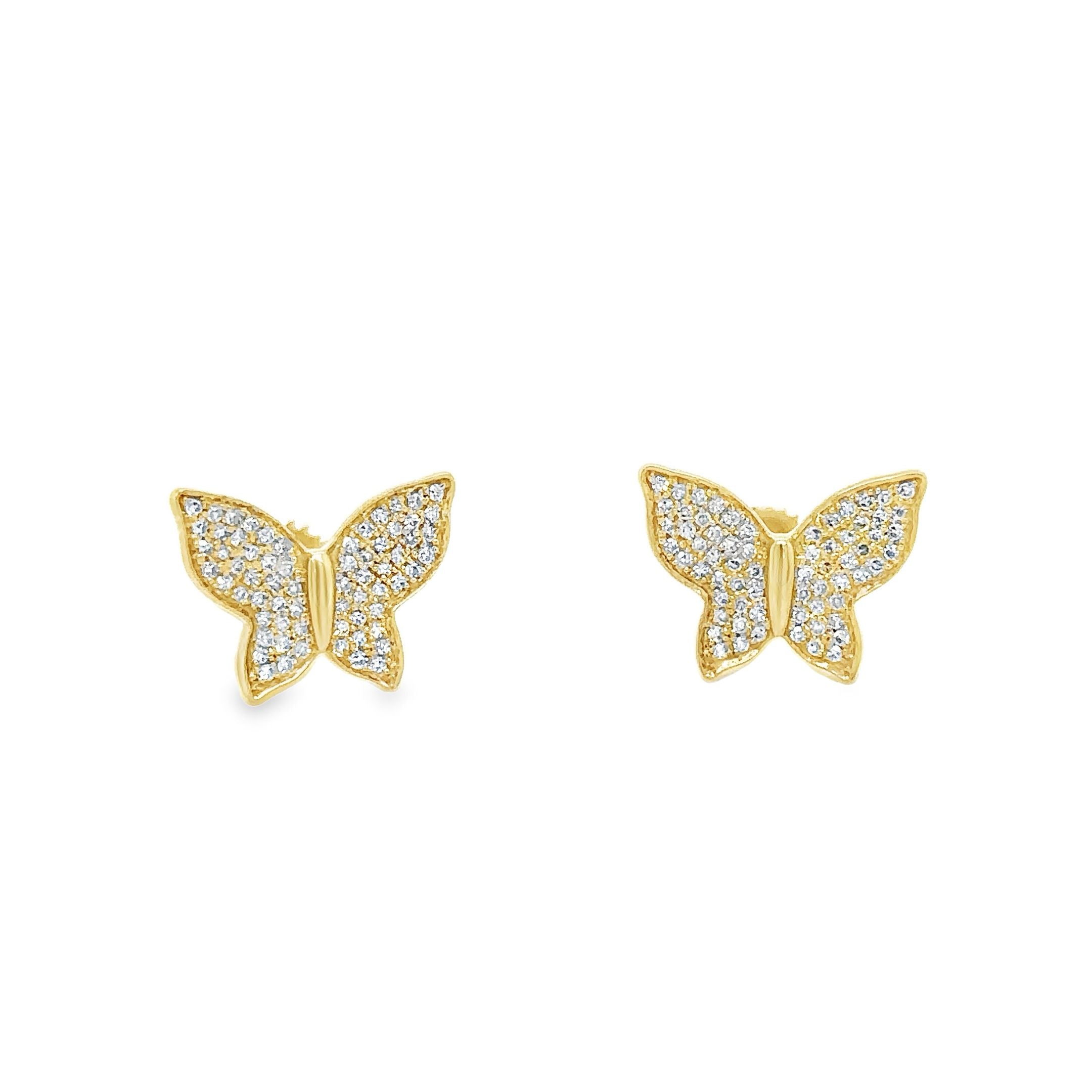 Pendiente De Diamantes Mariposa De Oro Amarillo De 14Kt 0.18 Ct.
