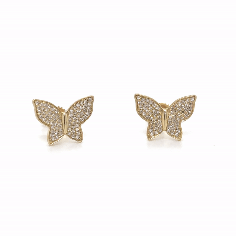 Pendiente De Diamantes Mariposa De Oro Amarillo De 14Kt 0.18 Ct.