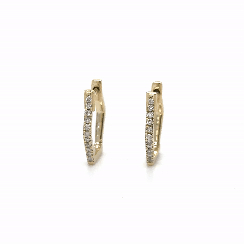 14Kt Yellow Gold Hexagon Huggies Earrings with Diamonds, 0.14 CT