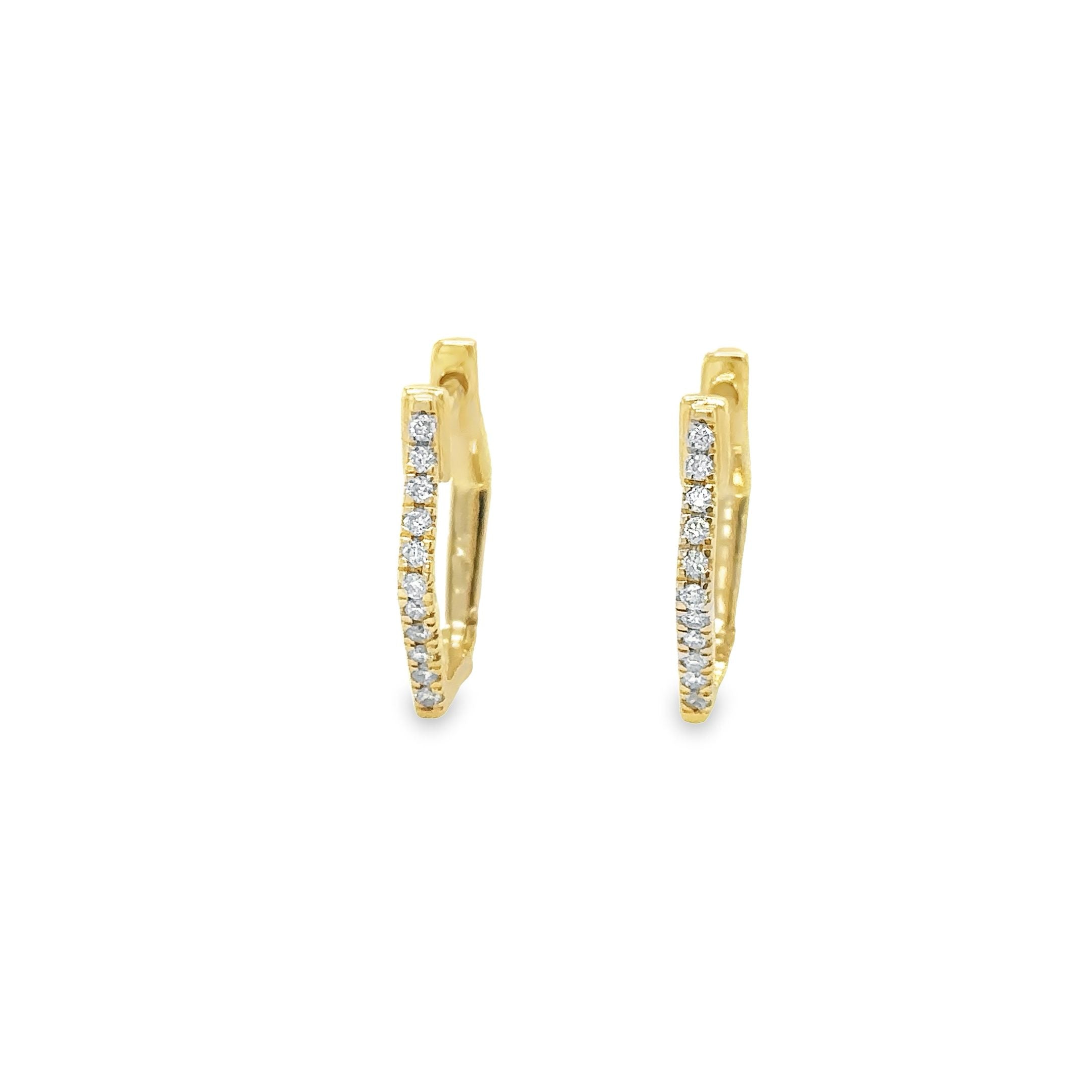 14Kt Yellow Gold Hexagon Huggies Earrings with Diamonds, 0.14 CT