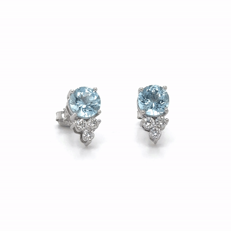 Aquamarine and Diamond Earrings in 14Kt Yellow Gold, 1.97 CT