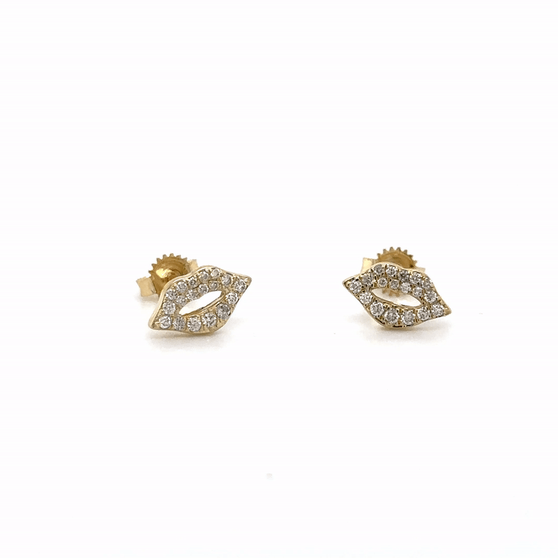 Pendiente De Labio De Diamantes De Oro Amarillo De 14Kt 0.19 Ct.