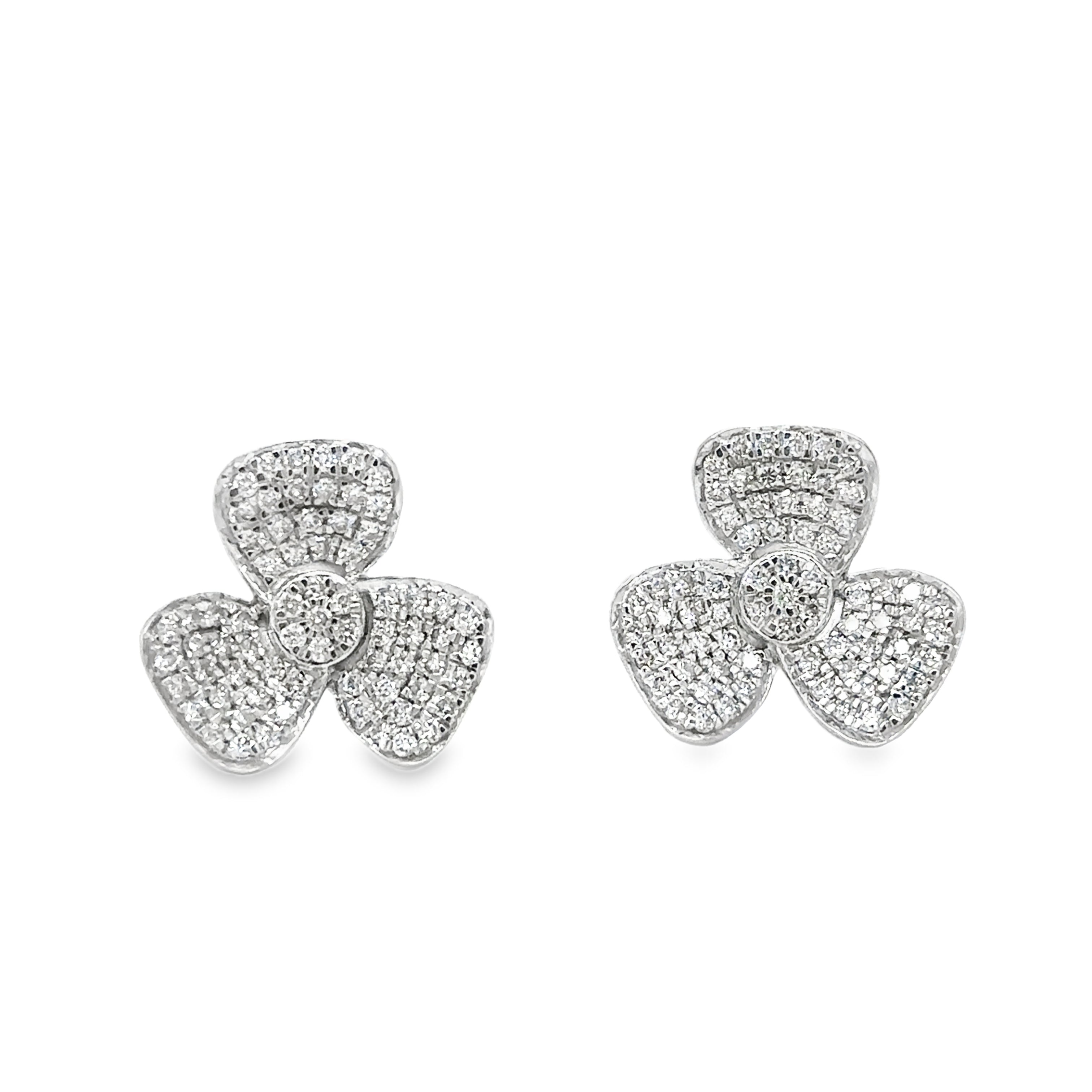 Pendiente De Flor De Diamante De Oro Blanco De 14Kt 0.83 Ct.