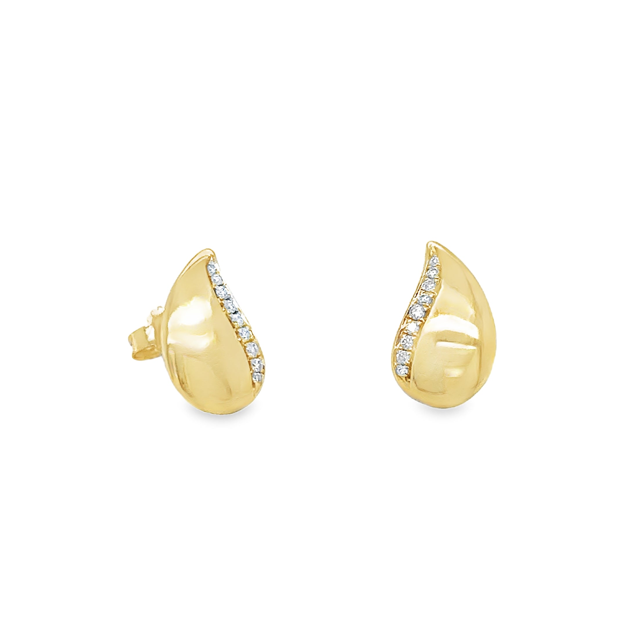 Pendientes En Oro Amarillo De 14K Con Lágrima Y Diamantes  0.07 TCW.
