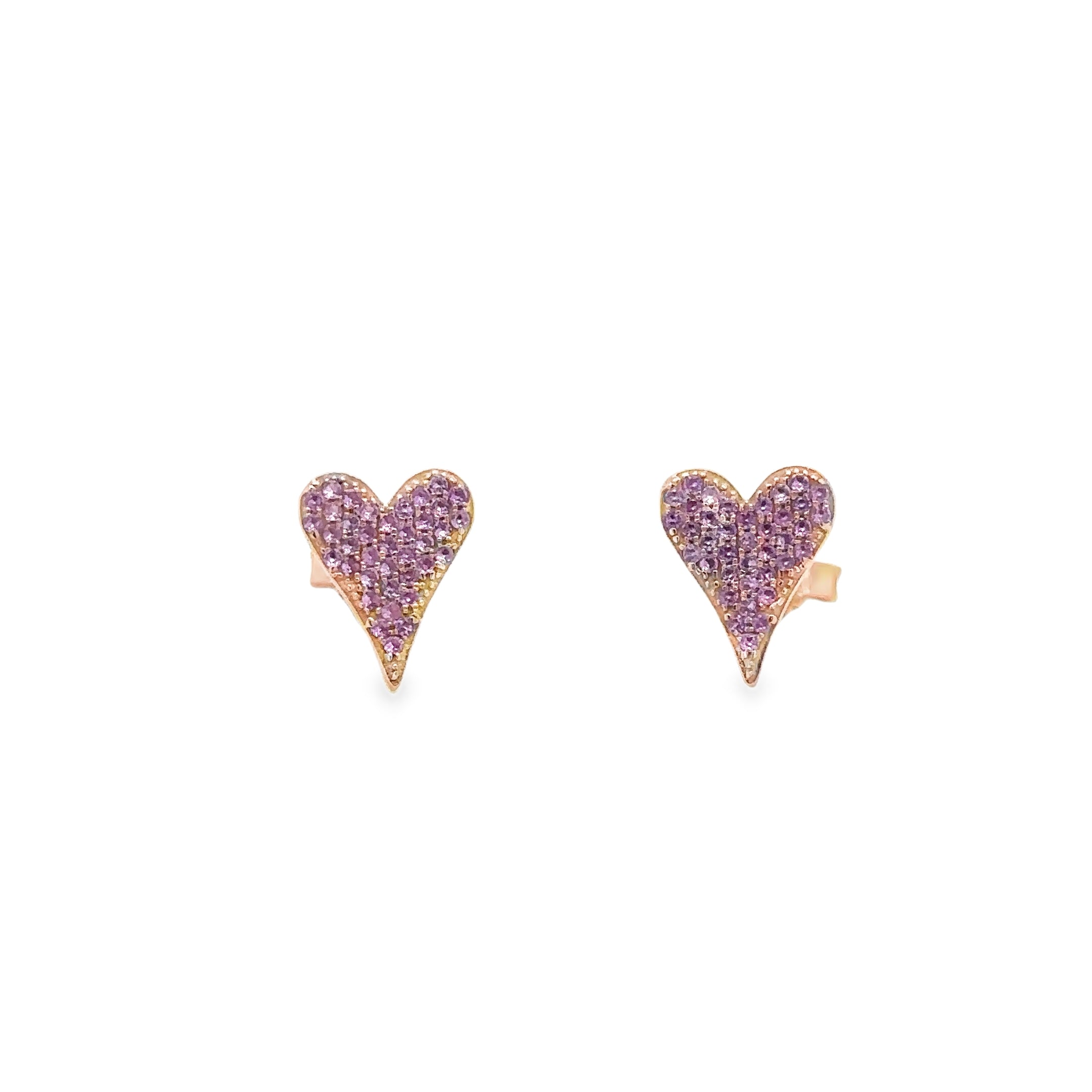 Pendiente Corazón De Zafiro Rosa Oro Rosa De 14Kt 0.22 Ct.