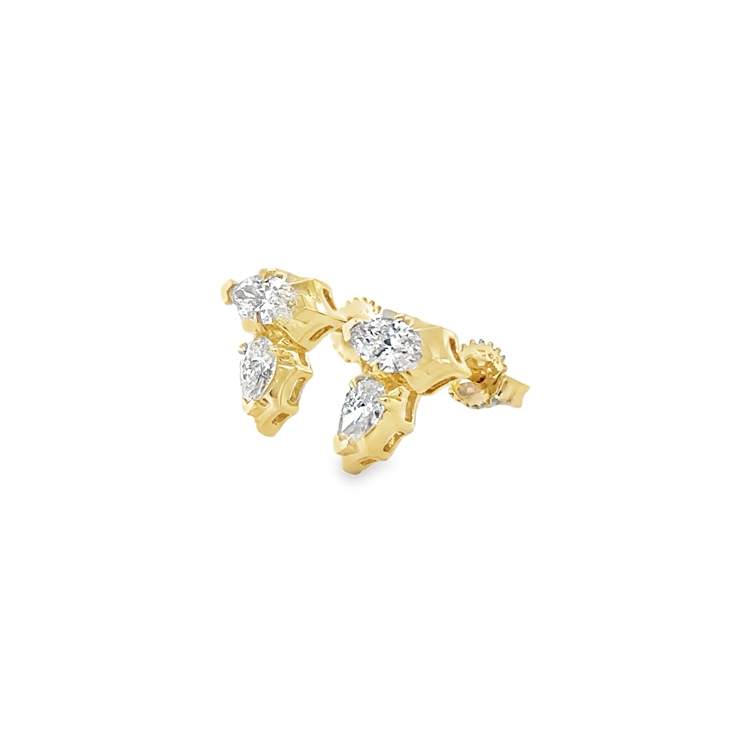 Pendiente De Diamantes En Forma De Pera Y Marquesa De Oro Amarillo De 14 K