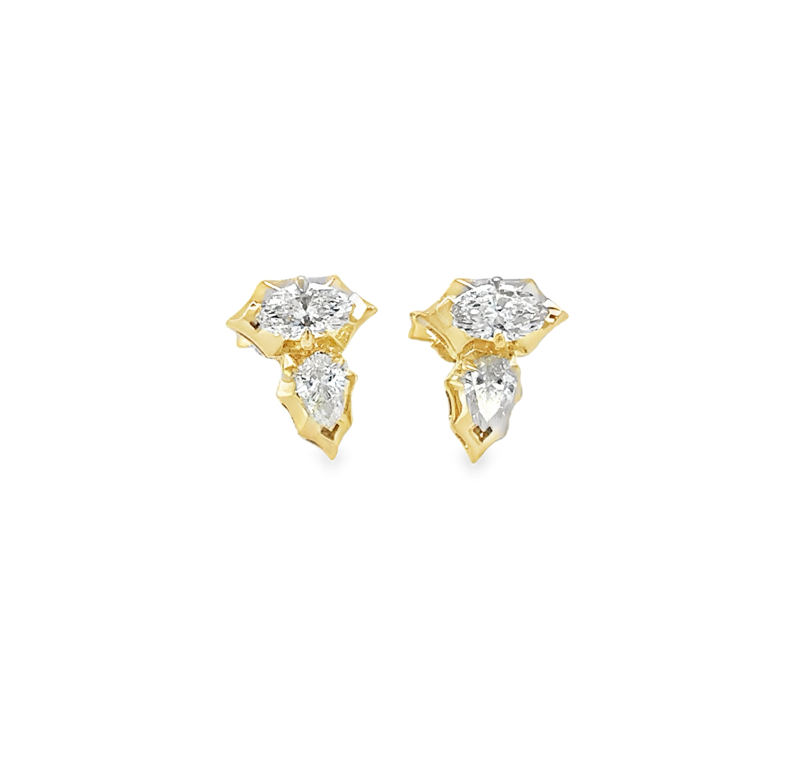Pendiente De Diamantes En Forma De Pera Y Marquesa De Oro Amarillo De 14 K
