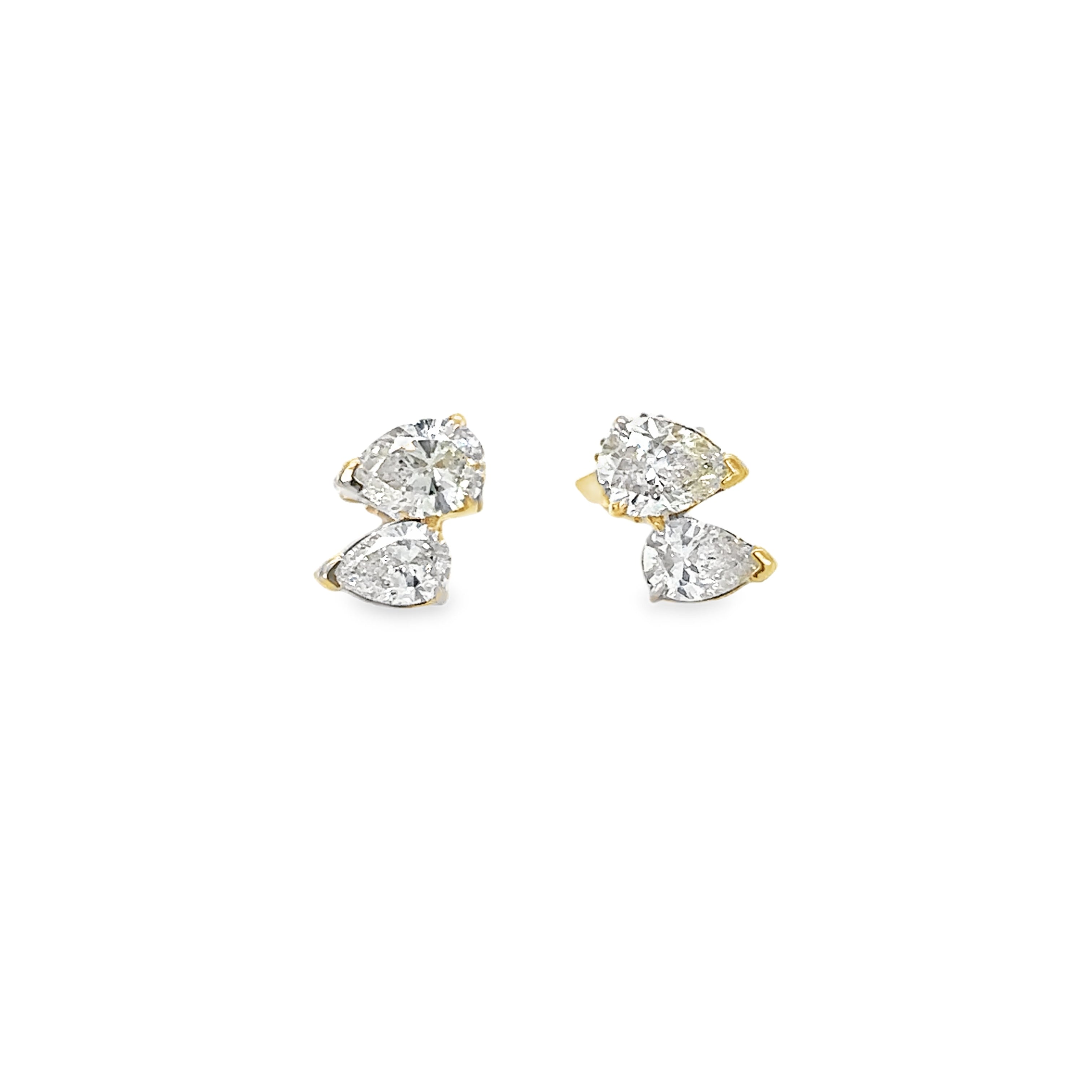 Pendientes De Diamantes En Forma De Pera De Oro Amarillo De 14 Kt