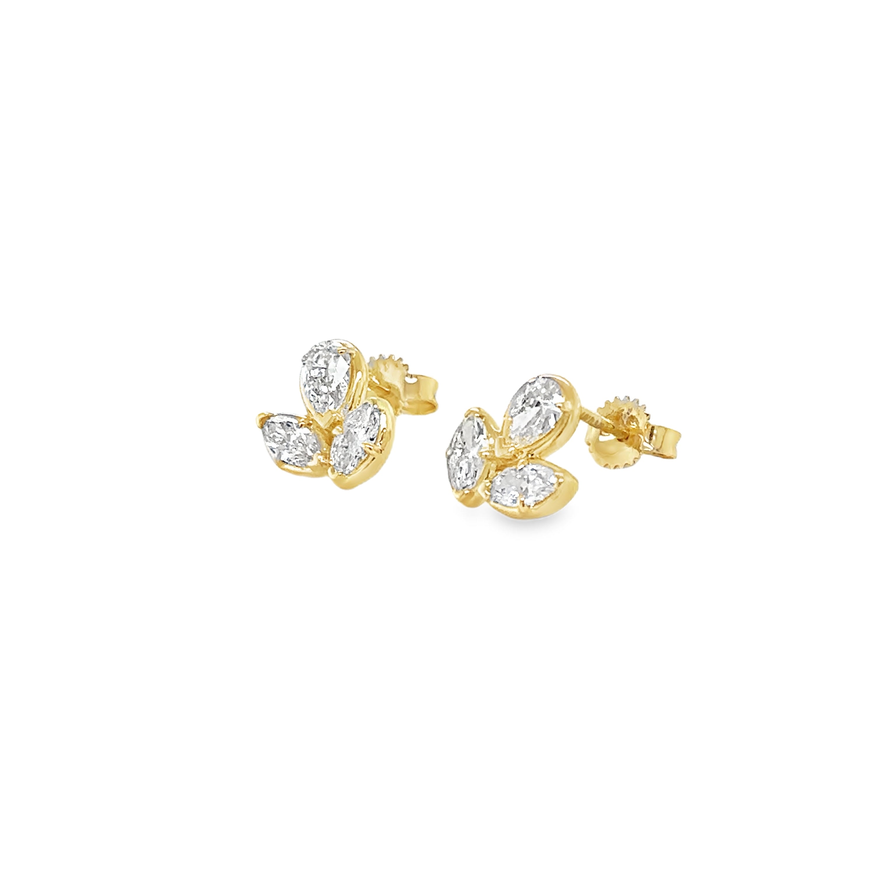 Pendientes De Diamantes En Forma De Pera Y Marquesa De Oro Amarillo De 14 Kt