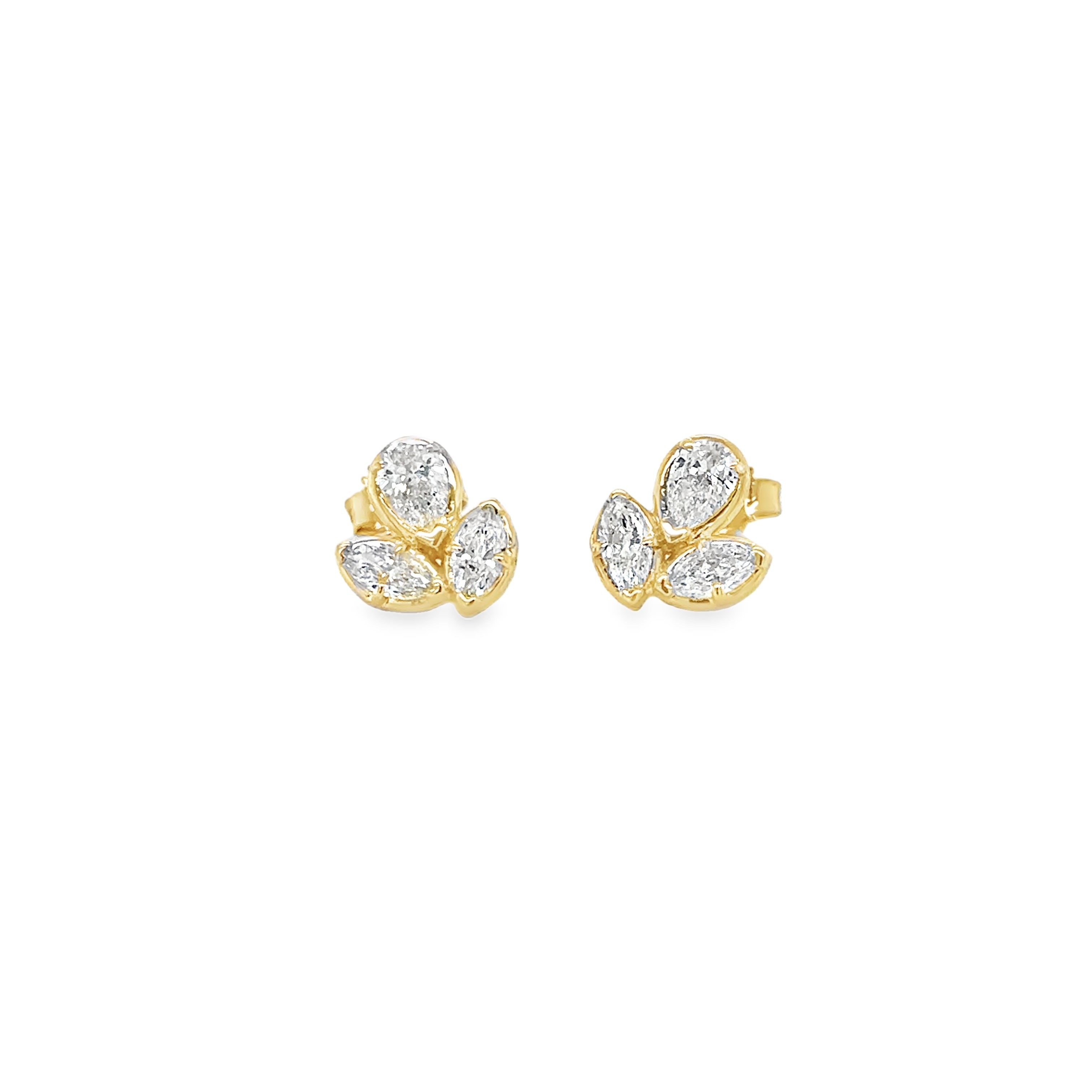 Pendientes De Diamantes En Forma De Pera Y Marquesa De Oro Amarillo De 14 Kt