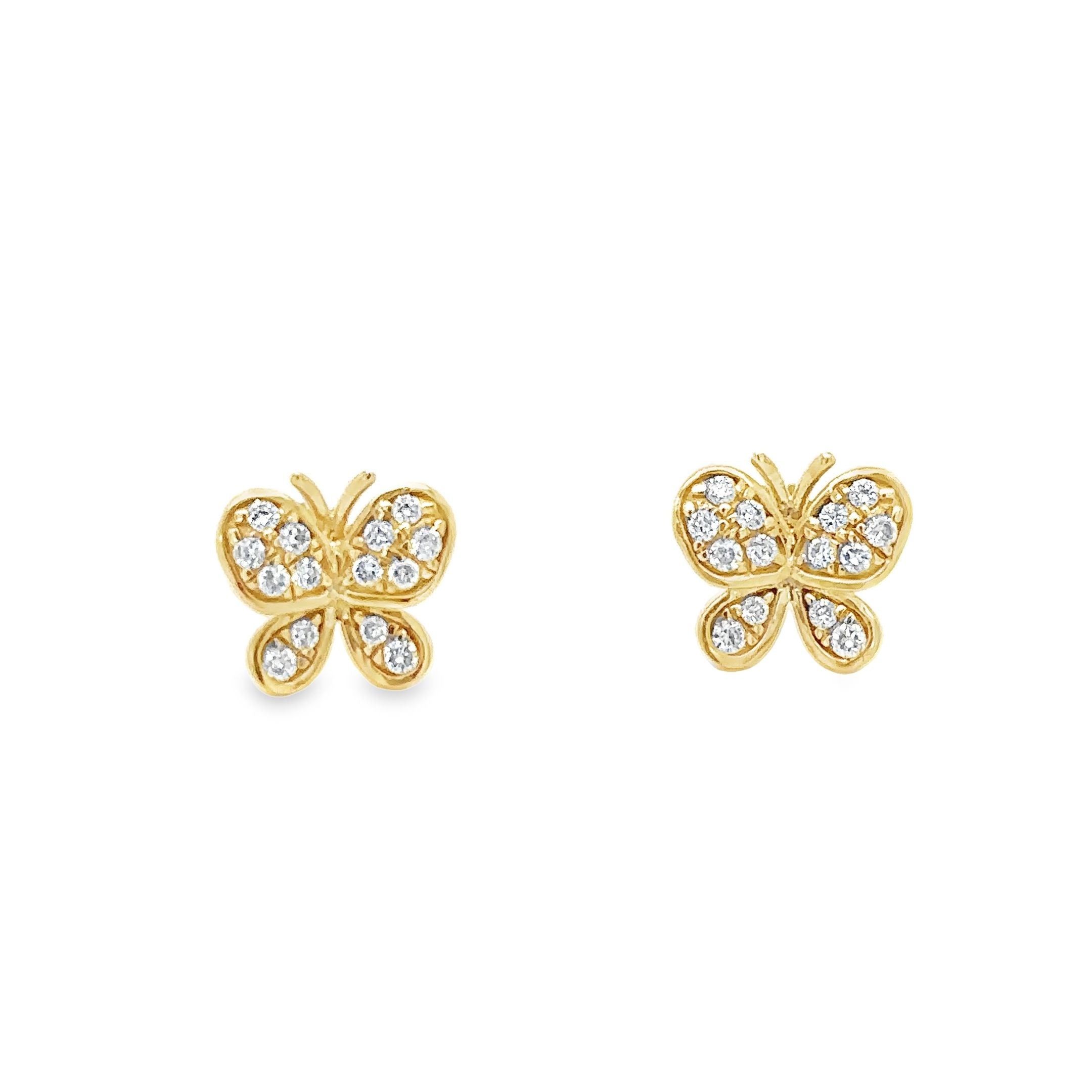 14Kt Yellow Gold Butterfly Earrings with Diamonds, 0.23 CT
