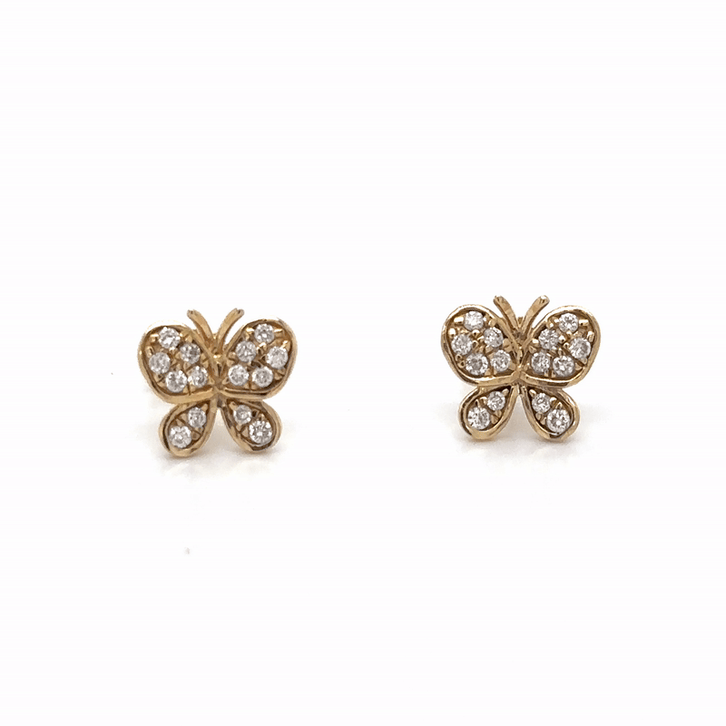 14Kt Yellow Gold Butterfly Earrings with Diamonds, 0.23 CT