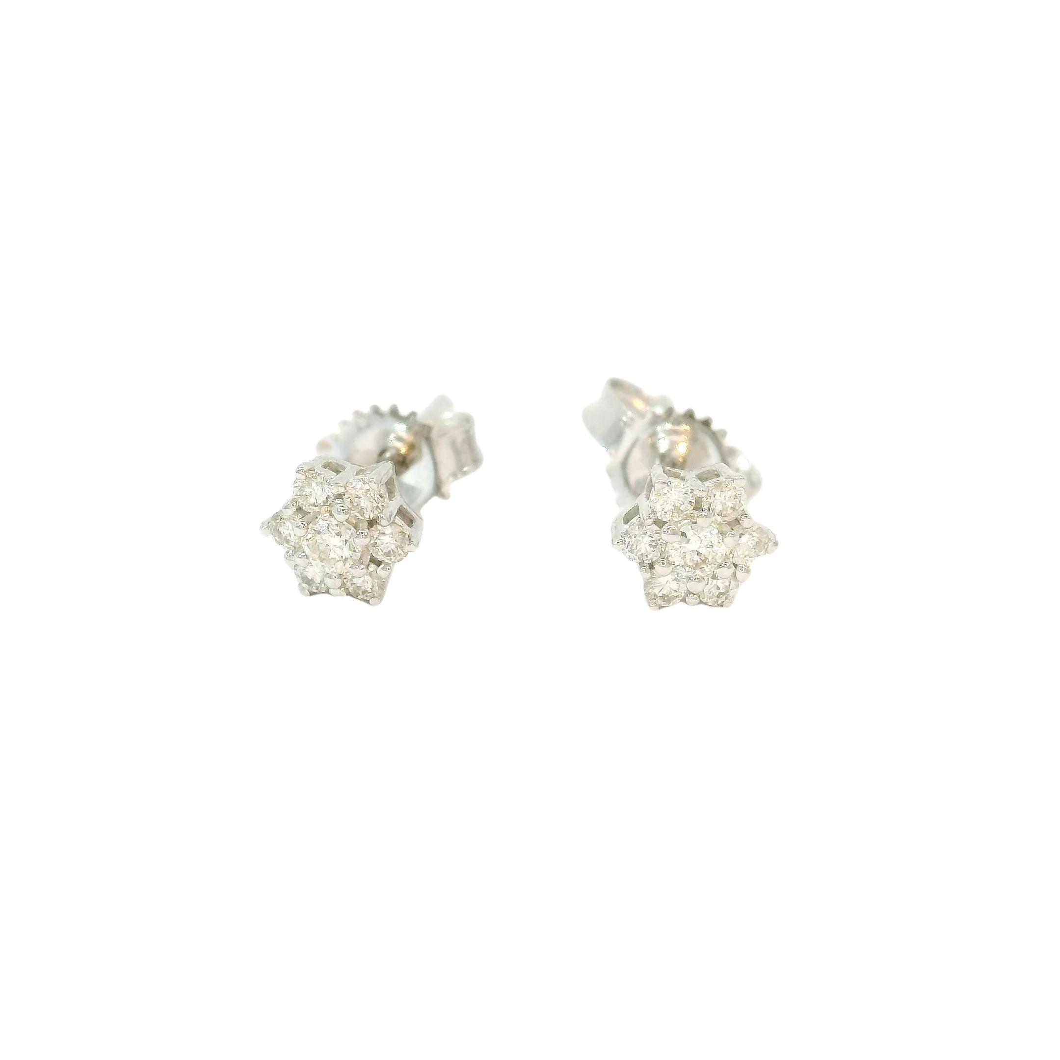 Aretes De Estrella De Diamantes De Oro Blanco De 14 Kt 0.16 Ct.