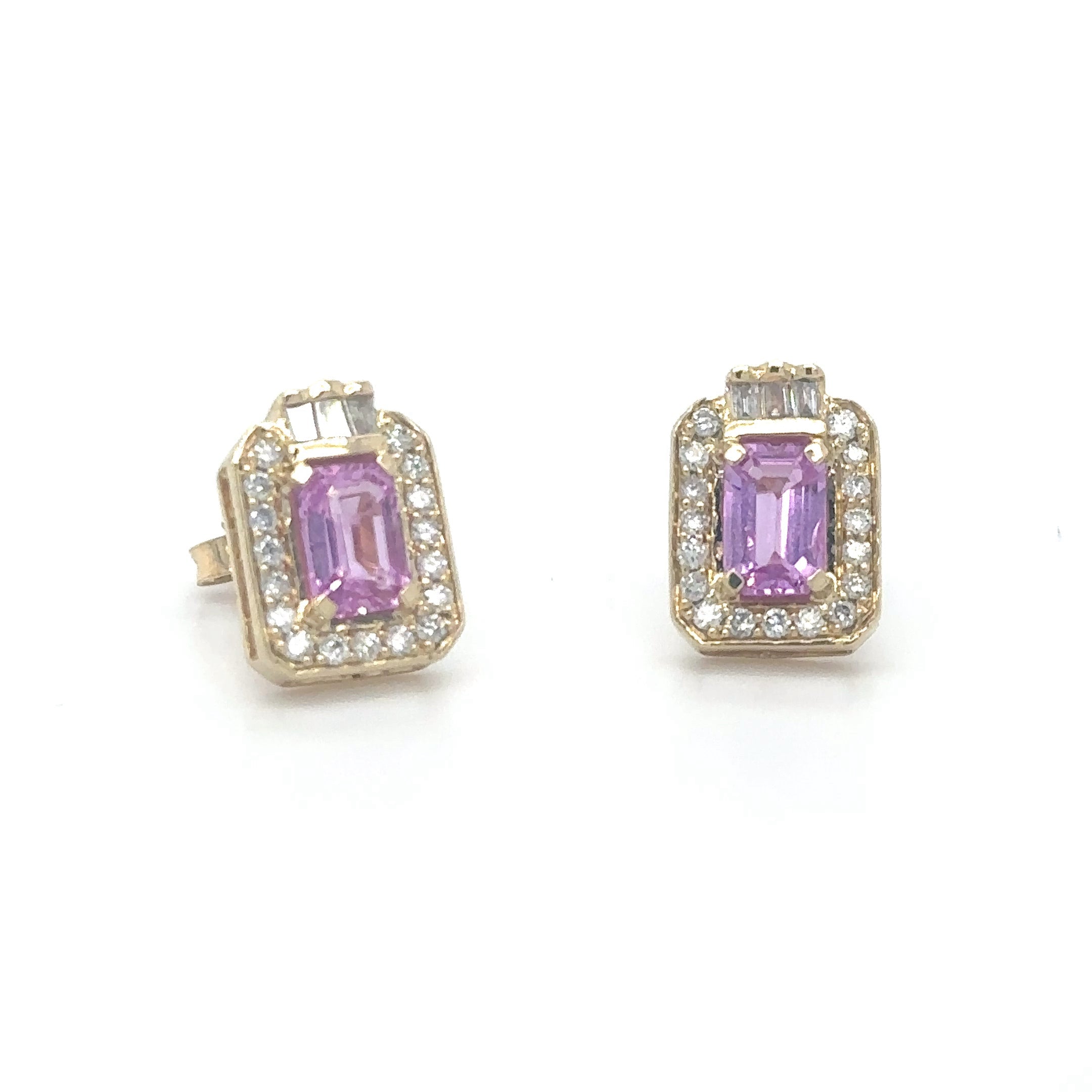 Pendiente Oro Amarillo De 14 Quilates Zafiro Rosa Y Diamantes 1.87 Ct.