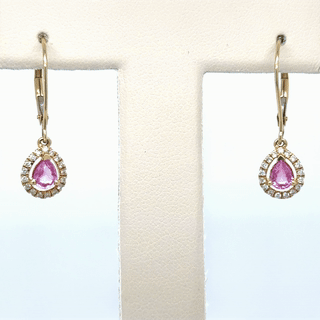 Pink Sapphire and Diamond Earrings in 14Kt Yellow Gold, 0.92 CT