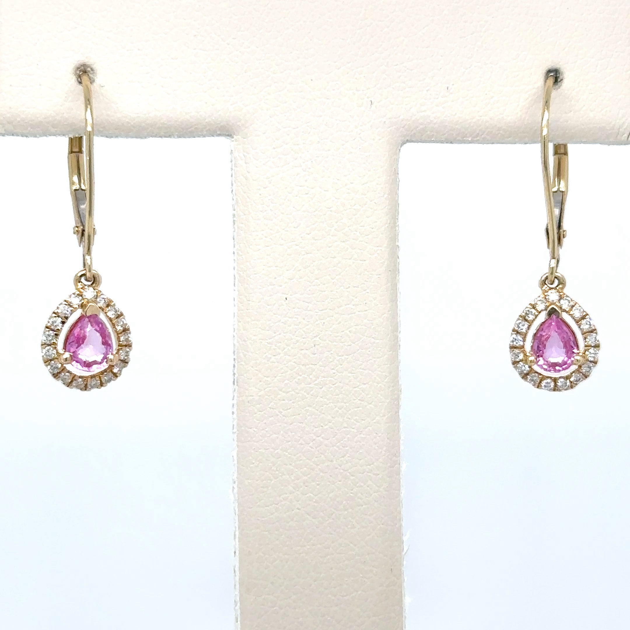 Pink Sapphire and Diamond Earrings in 14Kt Yellow Gold, 0.92 CT