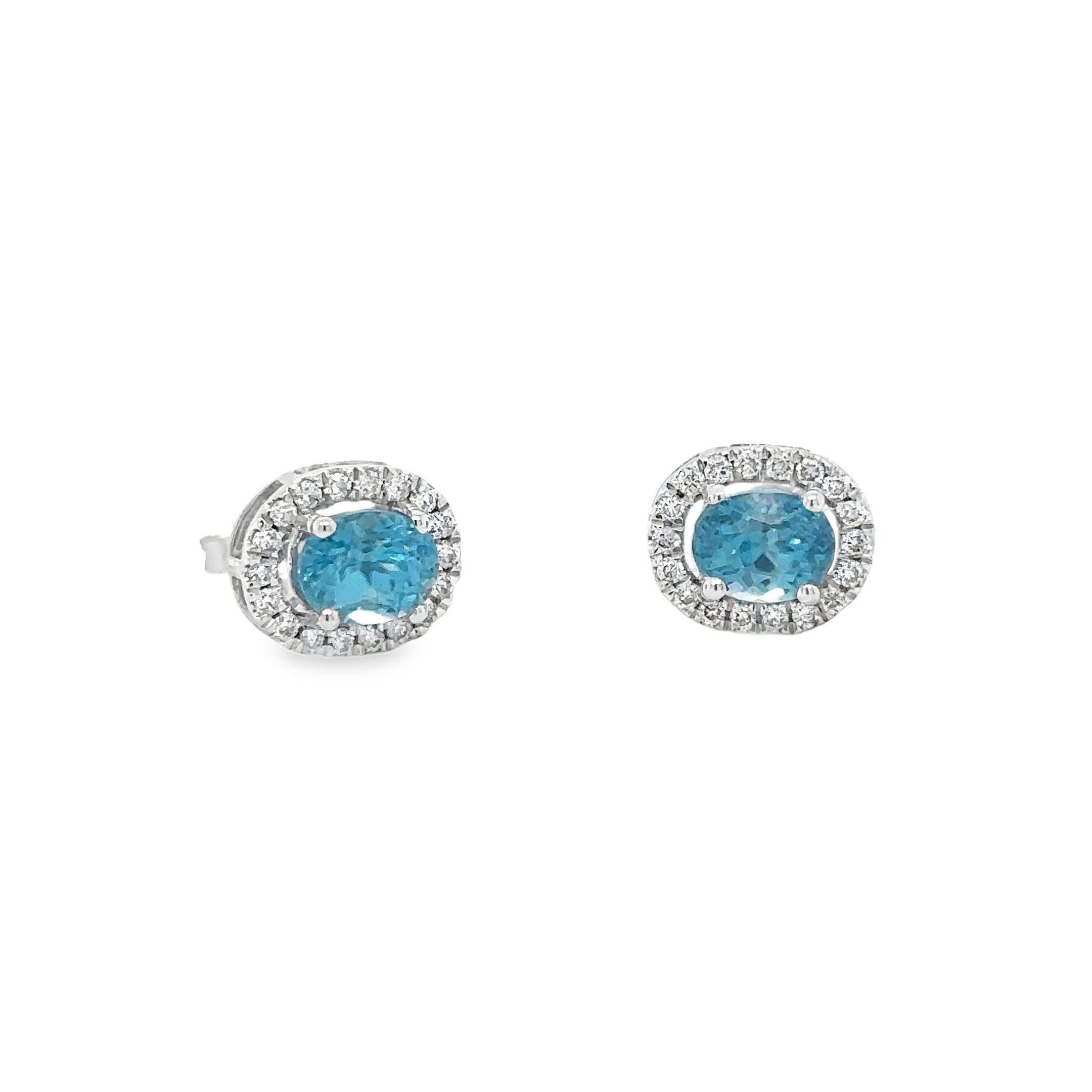 14Kt White Gold Earrings with Blue Zirconia and Diamonds, 2.98 CT