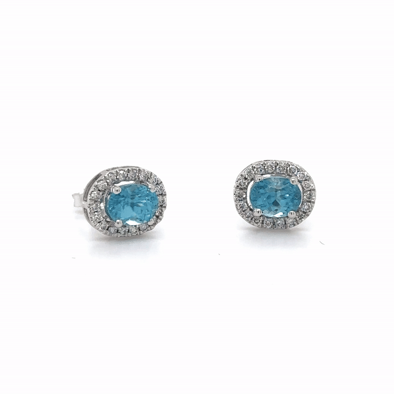 14Kt White Gold Earrings with Blue Zirconia and Diamonds, 2.98 CT