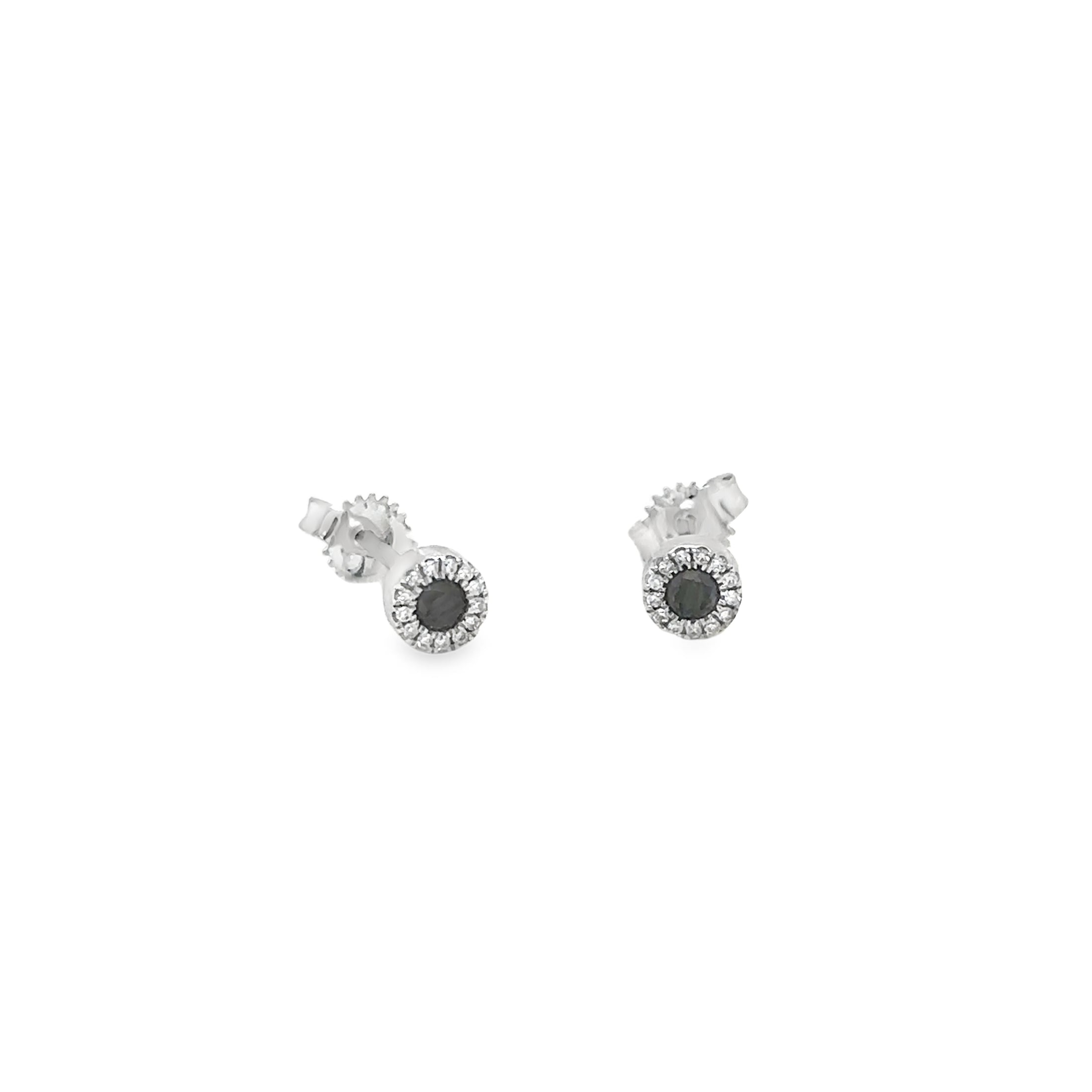 14Kt White Gold Earrings with Black and White Diamonds, 0.05 CT