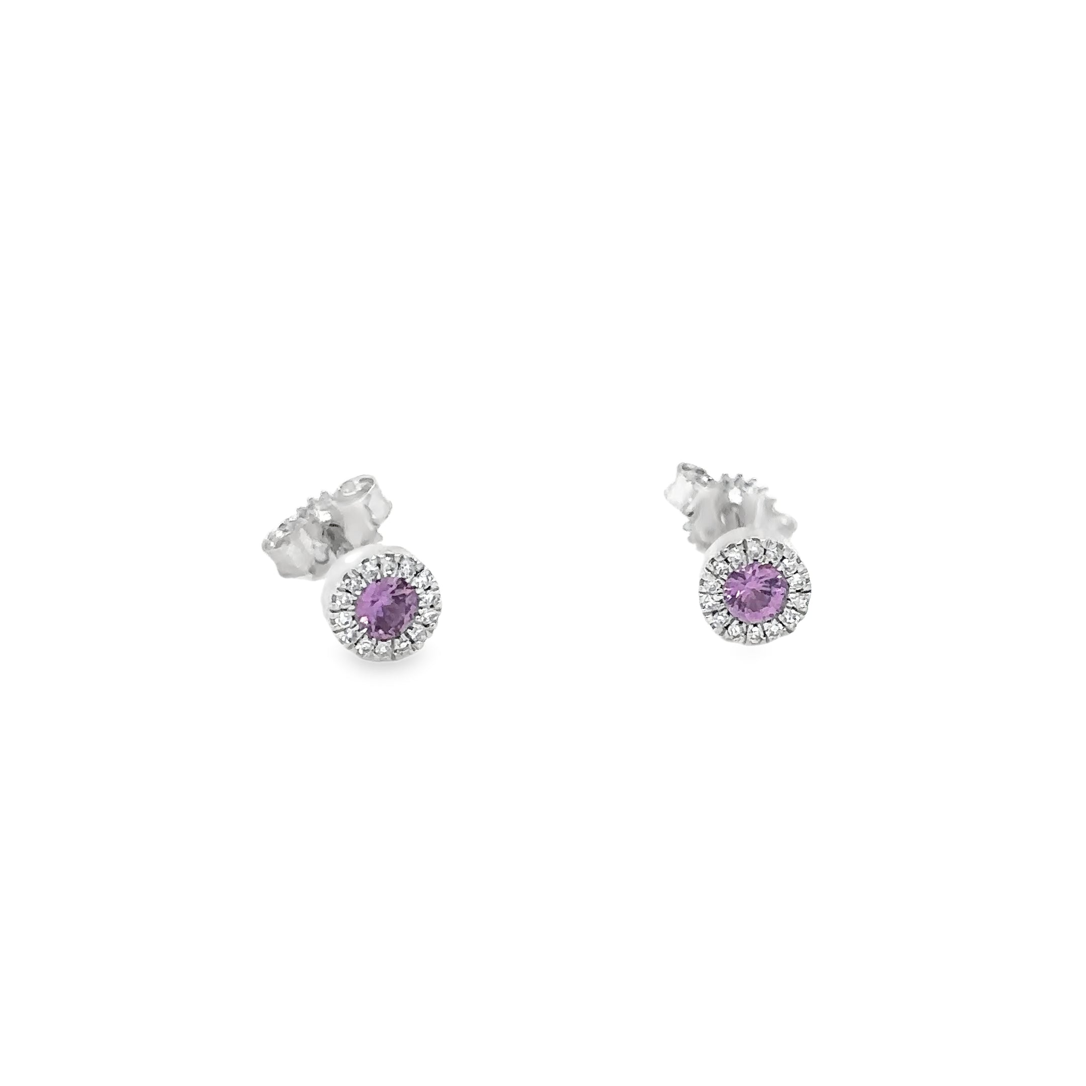 14Kt White Gold Pink Sapphire and Diamond Earrings, 0.26 CT