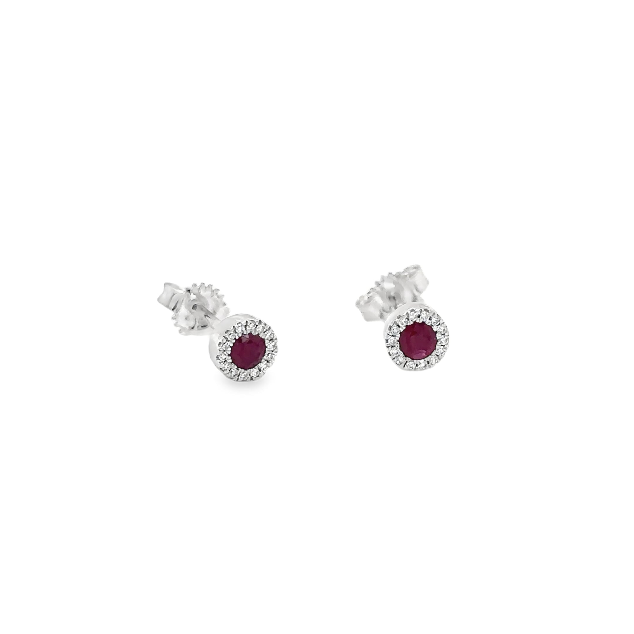 14Kt White Gold Ruby and Diamond Earrings, 0.29 CT