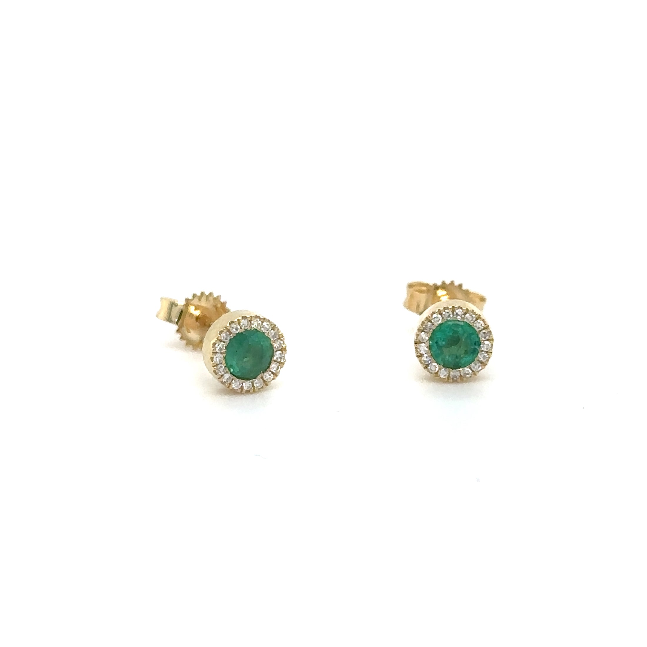 Emerald and Diamond Earrings in 14Kt Yellow Gold, 0.41 CT
