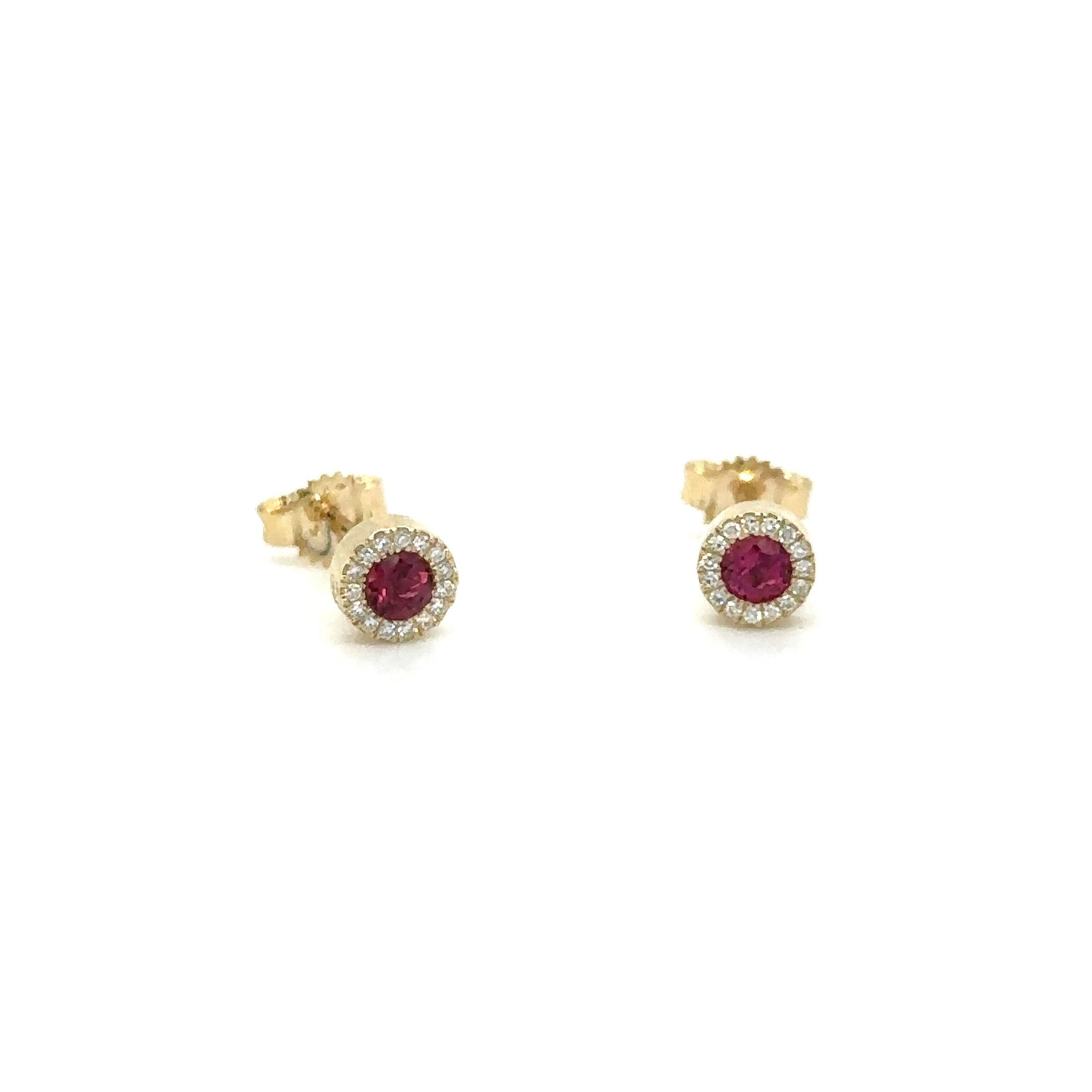 14Kt Yellow Gold Ruby and Diamond Earrings, 0.27 CT