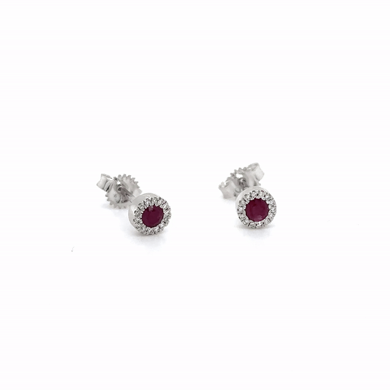 14Kt White Gold Ruby and Diamond Earrings, 0.29 CT
