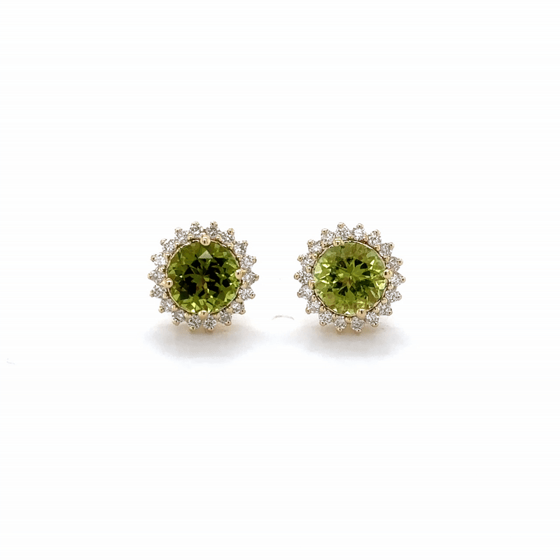 Pendiente Oro Amarillo De 14 Quilates Turmalina Verde Y Diamantes 1.83 Ct.