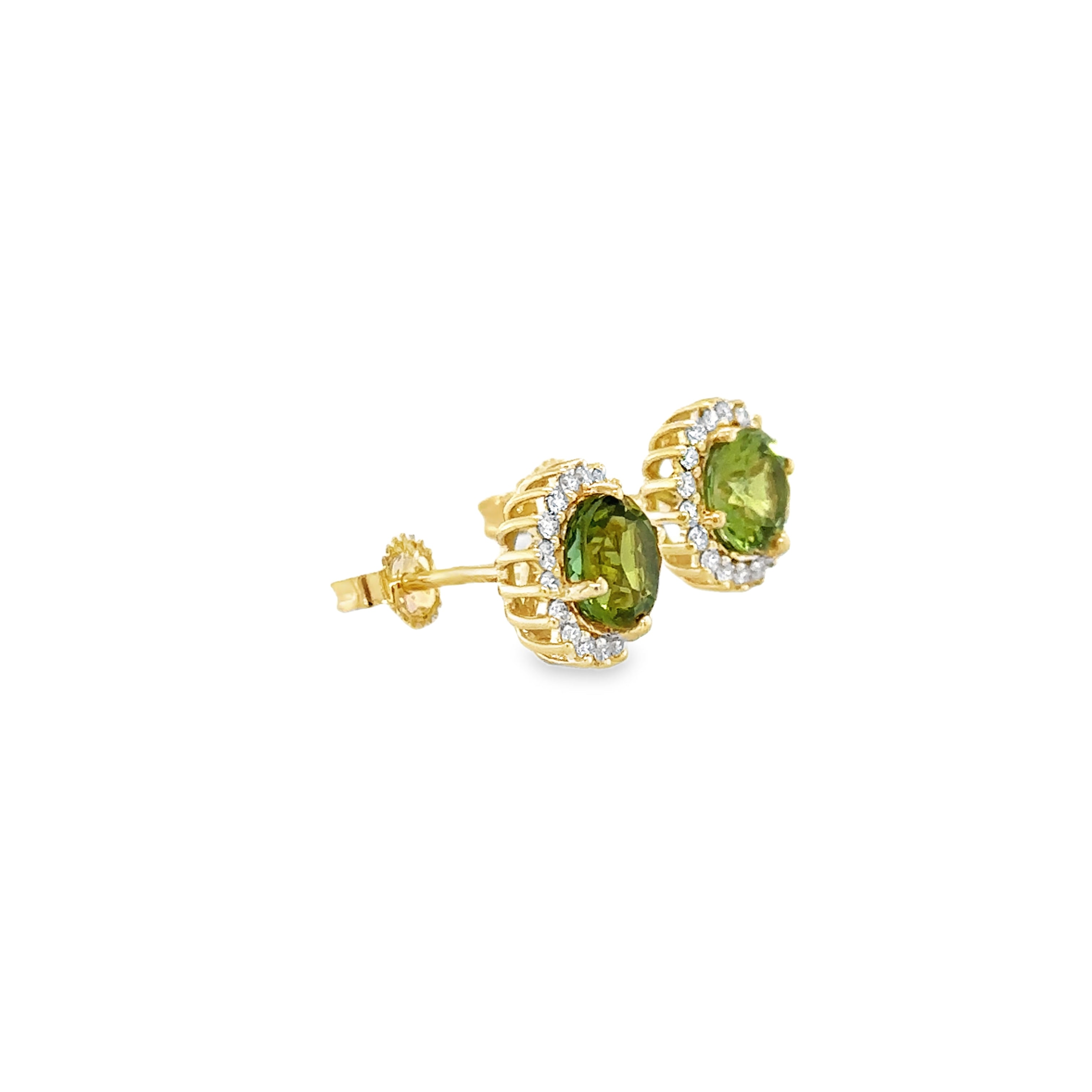 Pendiente Oro Amarillo De 14 Quilates Turmalina Verde Y Diamantes 1.83 Ct.