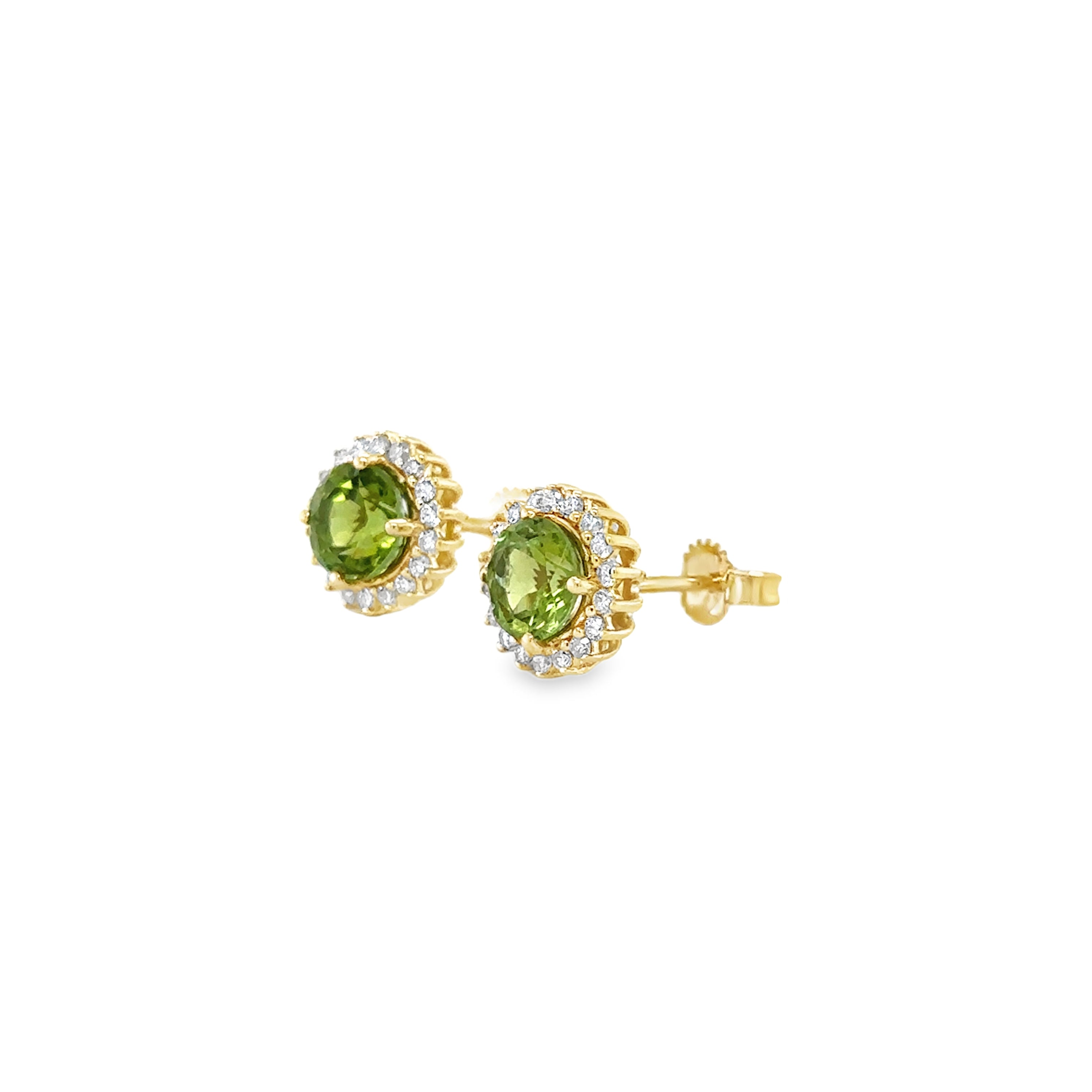 Pendiente Oro Amarillo De 14 Quilates Turmalina Verde Y Diamantes 1.83 Ct.