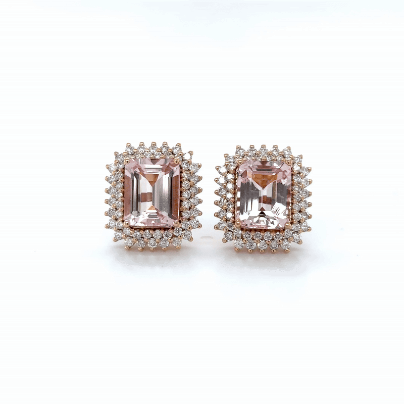Pendiente De Oro Rosa De 14 Quilates De Morganita Y Diamantes 7.56 Ct.