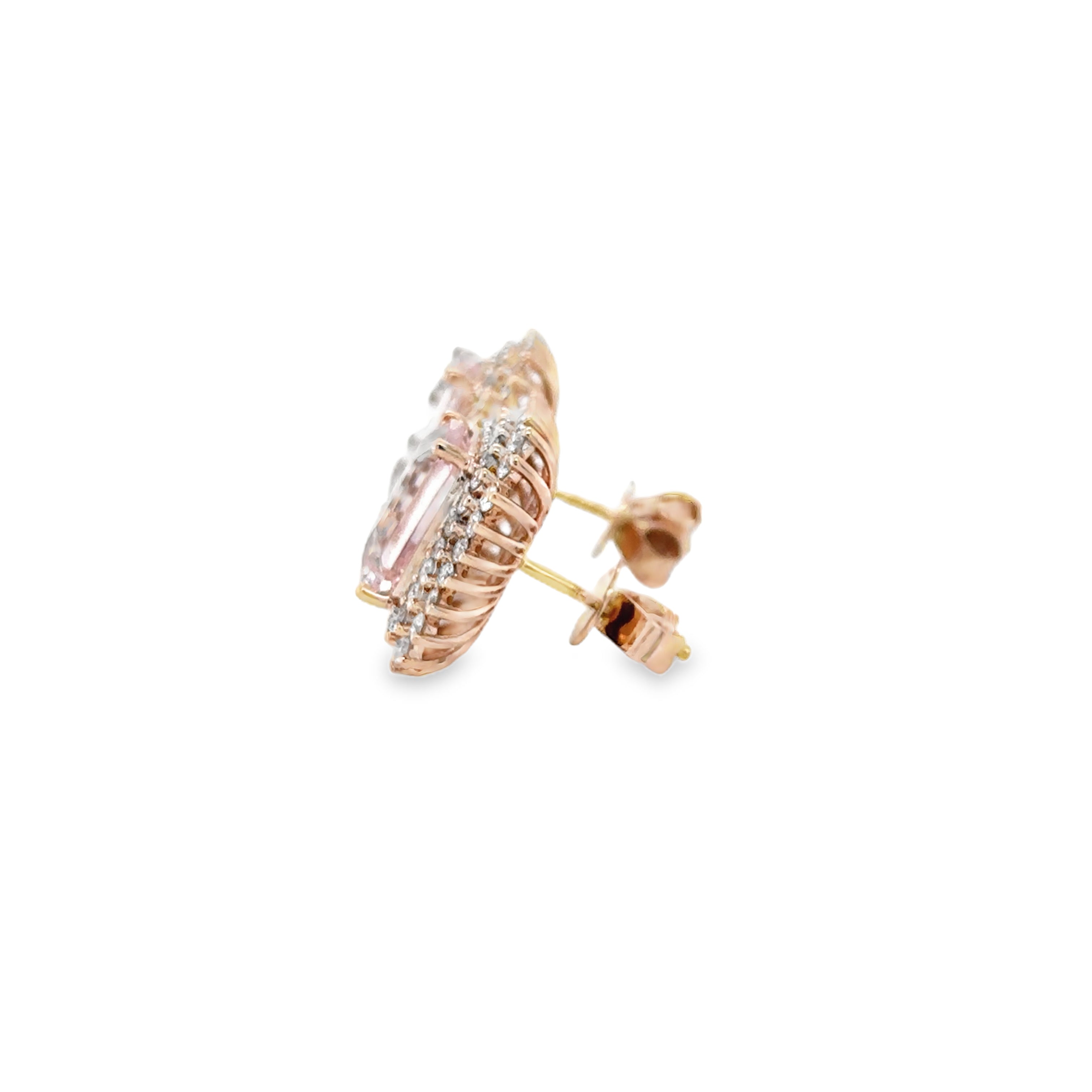 Pendiente De Oro Rosa De 14 Quilates De Morganita Y Diamantes 7.56 Ct.