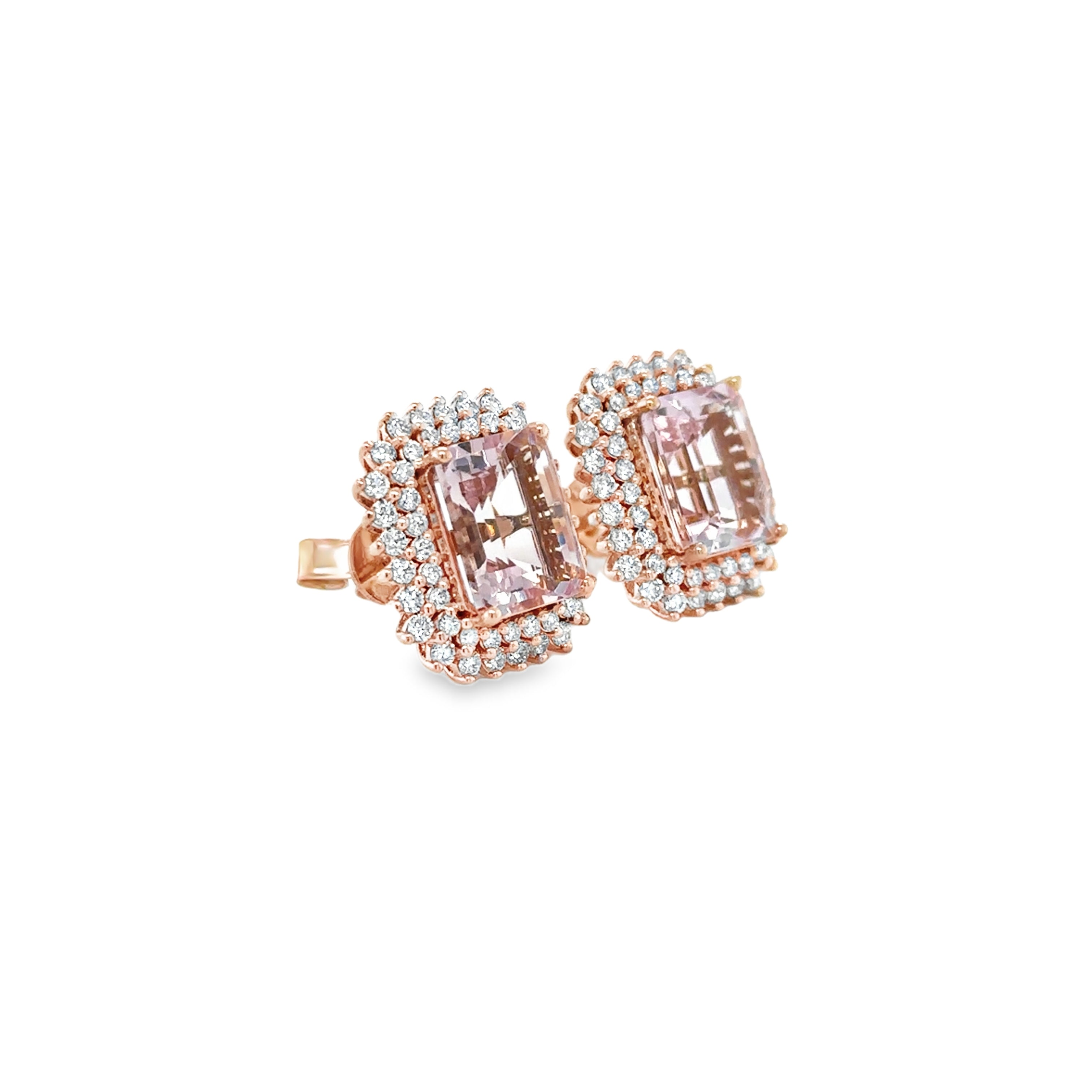 Pendiente De Oro Rosa De 14 Quilates De Morganita Y Diamantes 7.56 Ct.