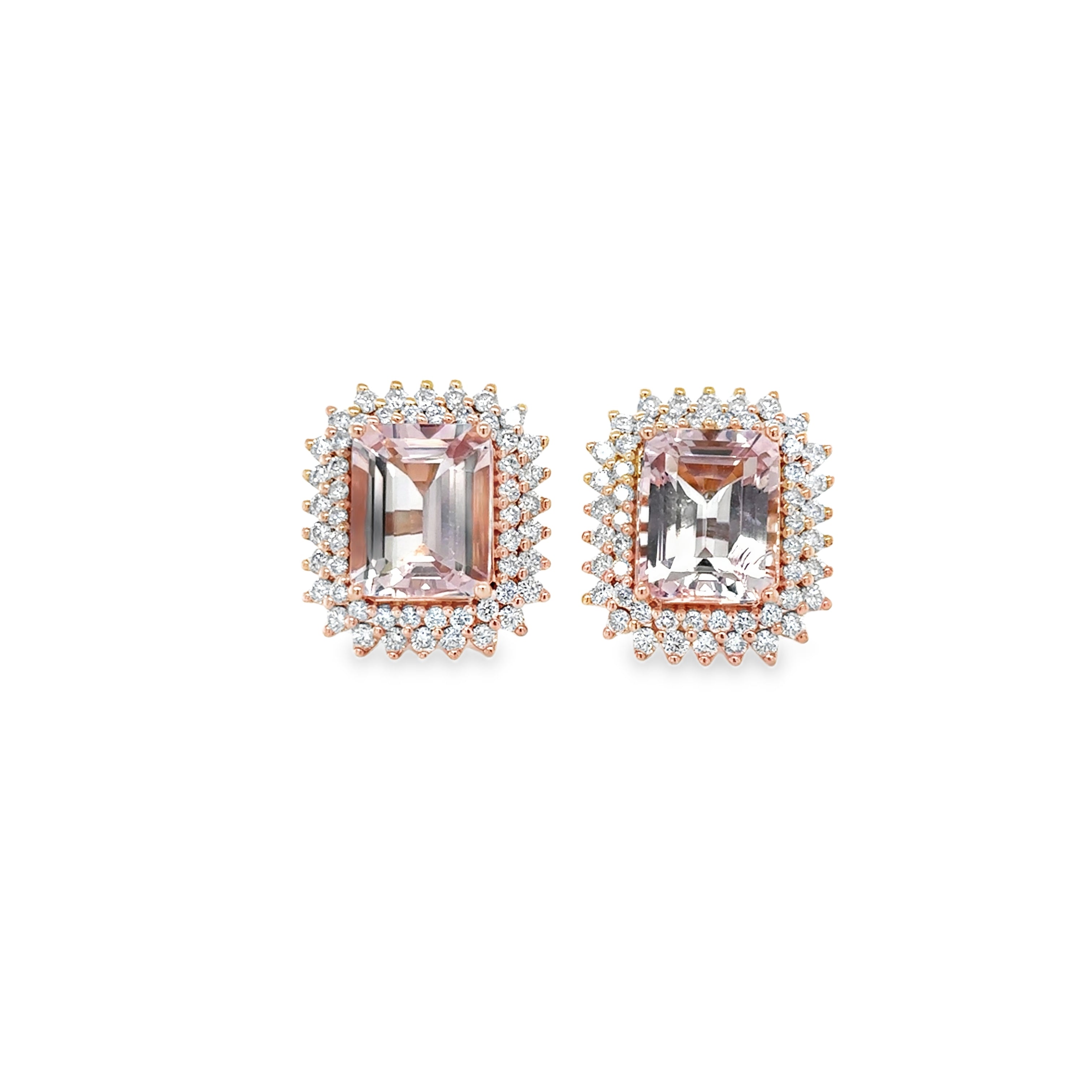 Pendiente De Oro Rosa De 14 Quilates De Morganita Y Diamantes 7.56 Ct.