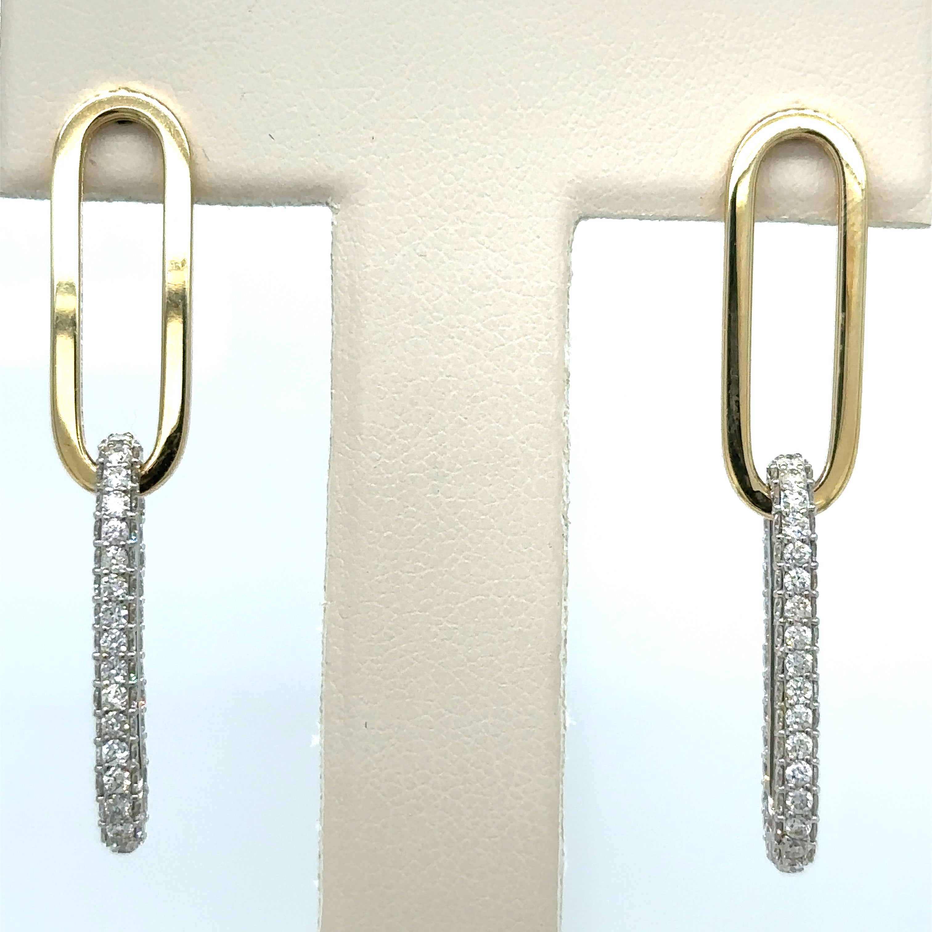 Pendiente De Diamante De Clip De Papel De 2 Tonos De 14K 2.91 Ct.