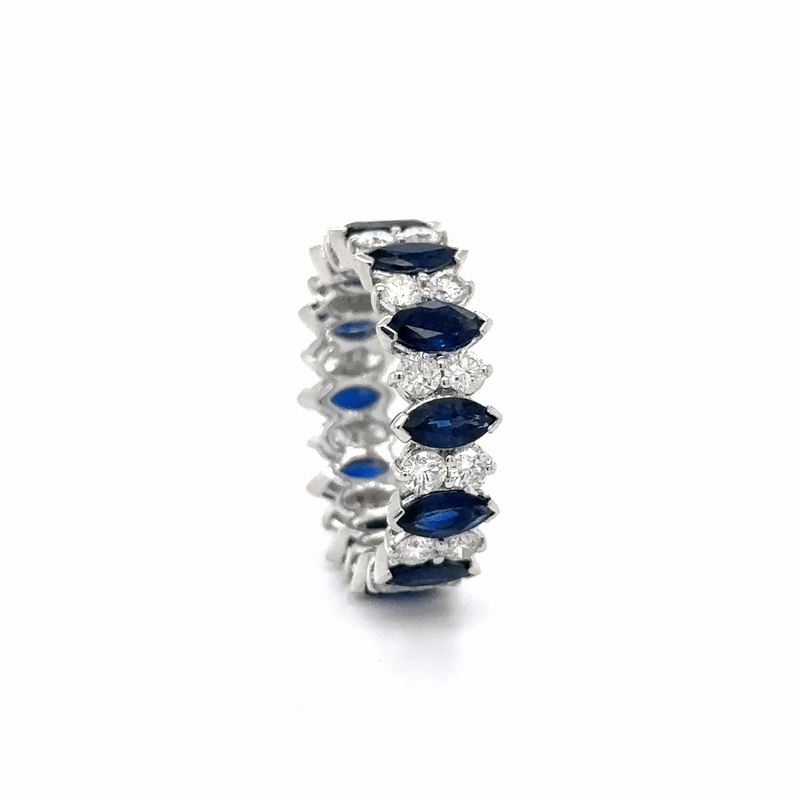 Anillo De Oro Blanco De 18 Quilates Con Diamantes Y Zafiros 5.46 Ct.