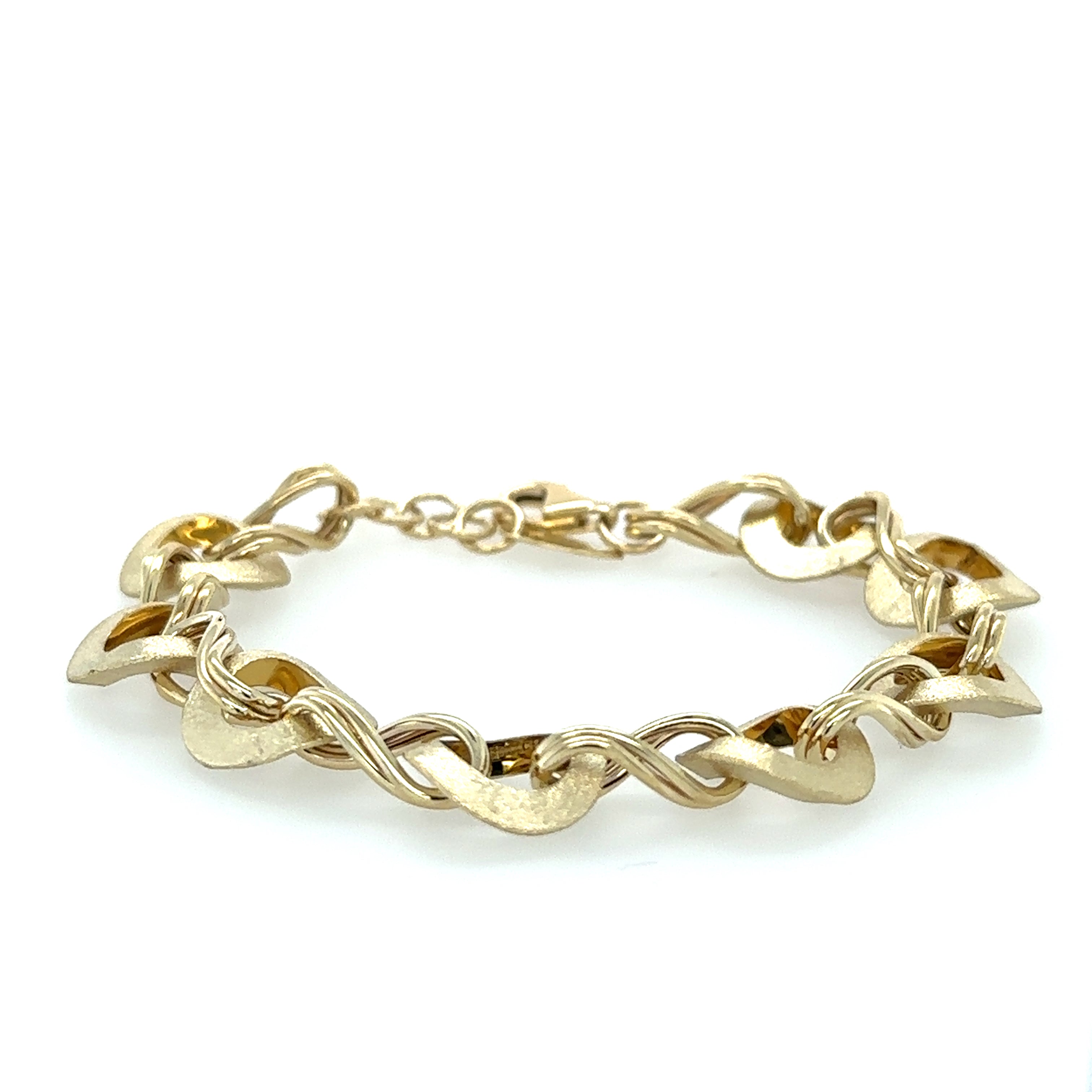 Pulsera De Acabado Mate De Dos Tonos En Oro Amarillo De 14Kt 7"