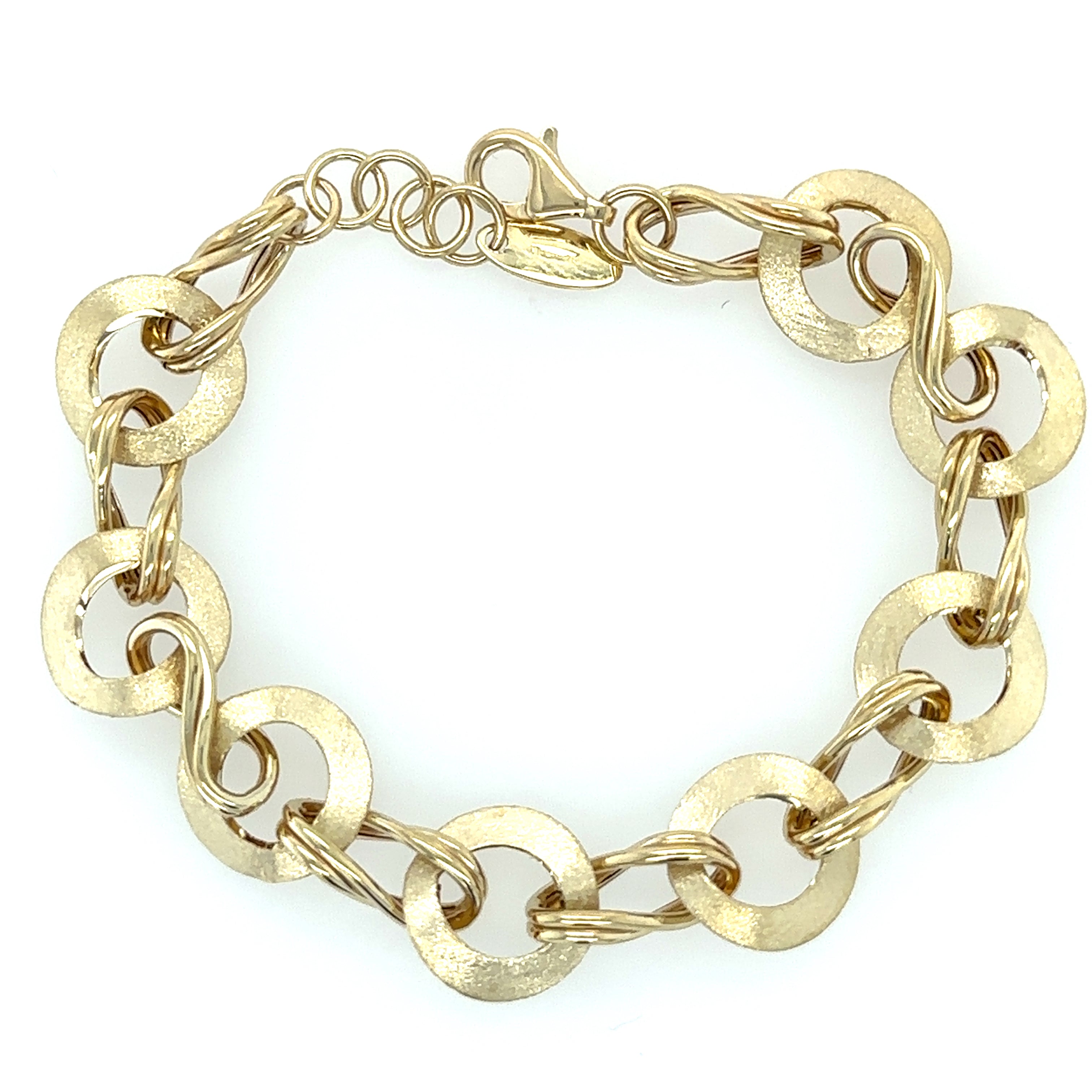 Pulsera De Acabado Mate De Dos Tonos En Oro Amarillo De 14Kt 7"