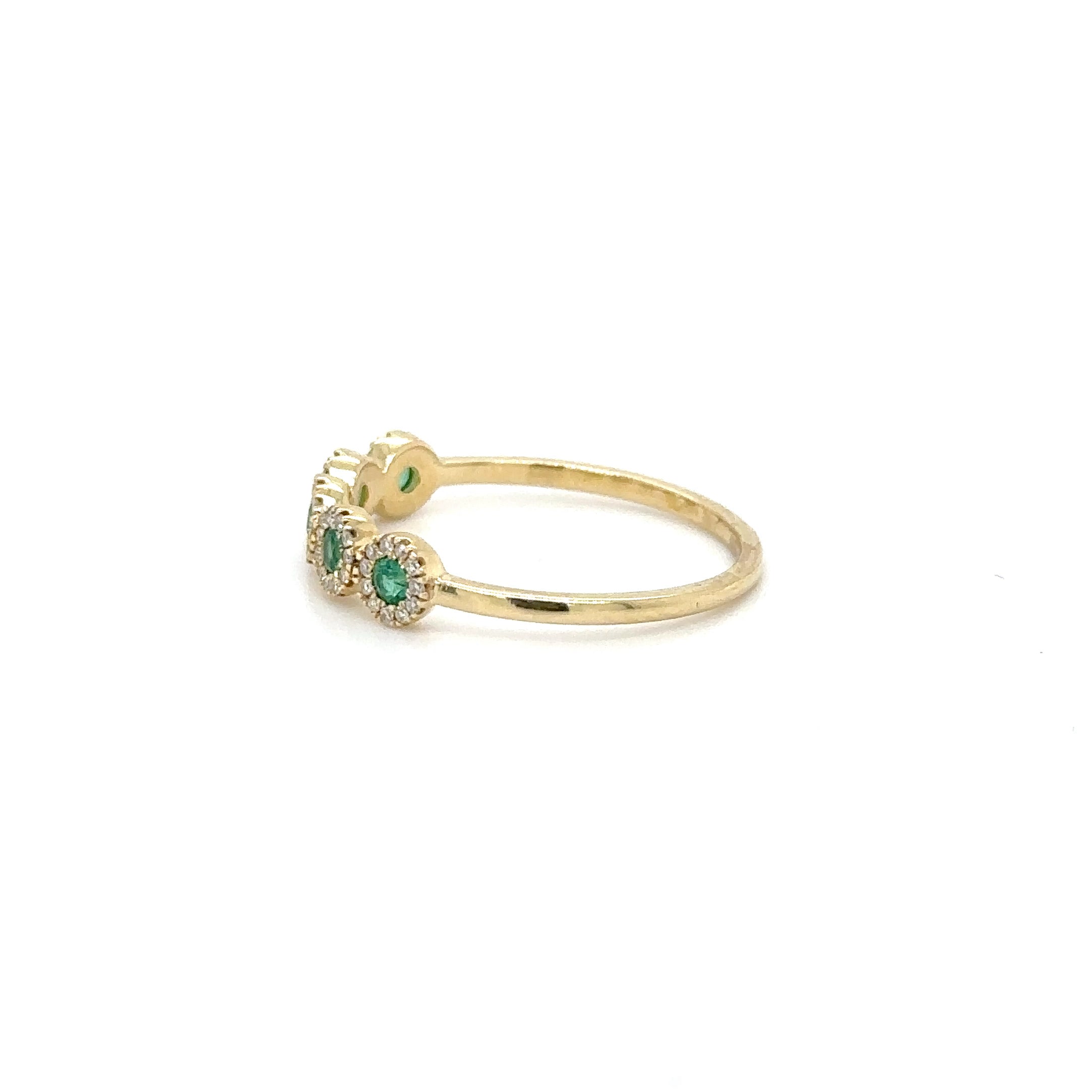 Anillo De Oro Amarillo De 14 Quilates Con Esmeraldas Y Diamantes 0.27 Ct.
