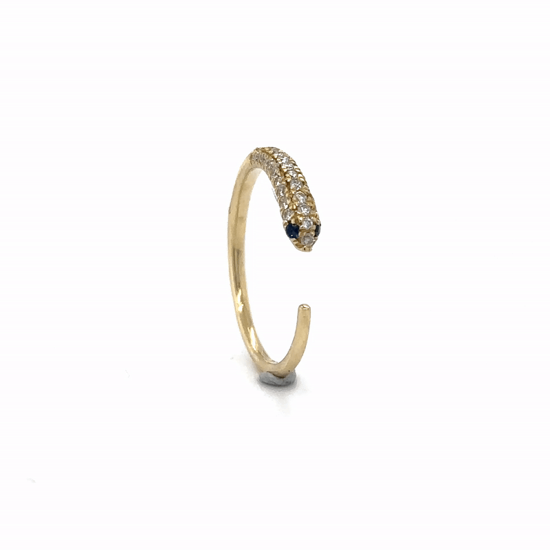 Anillo Serpiente De Oro Amarillo De 14 Quilates Zafiro Azul Y Diamantes 0.18 Ct.