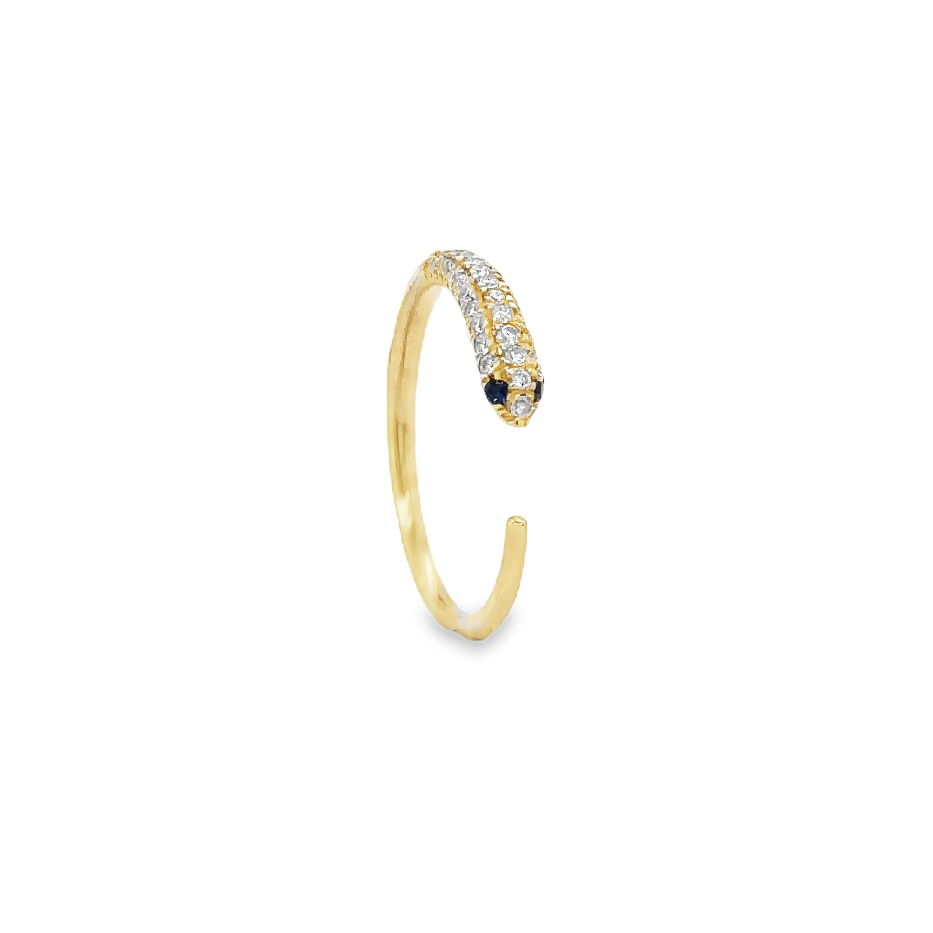 Anillo Serpiente De Oro Amarillo De 14 Quilates Zafiro Azul Y Diamantes 0.18 Ct.