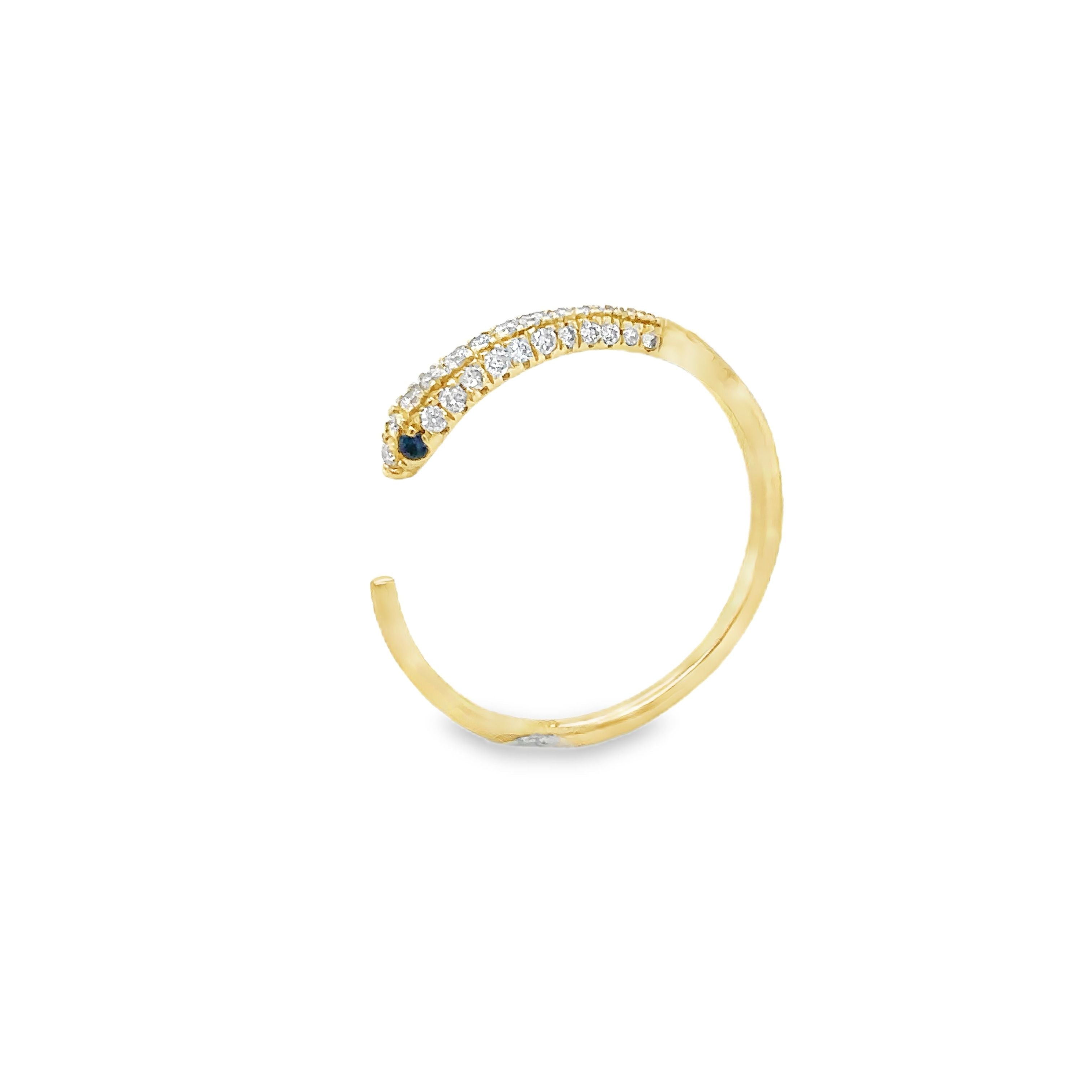 Anillo Serpiente De Oro Amarillo De 14 Quilates Zafiro Azul Y Diamantes 0.18 Ct.
