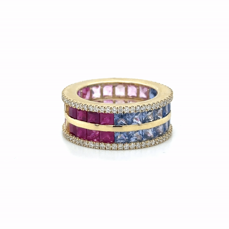 Anillo De Oro Amarillo De 14 Quilates Con Múltiples Zafiros Y Diamantes 10.08 Ct.