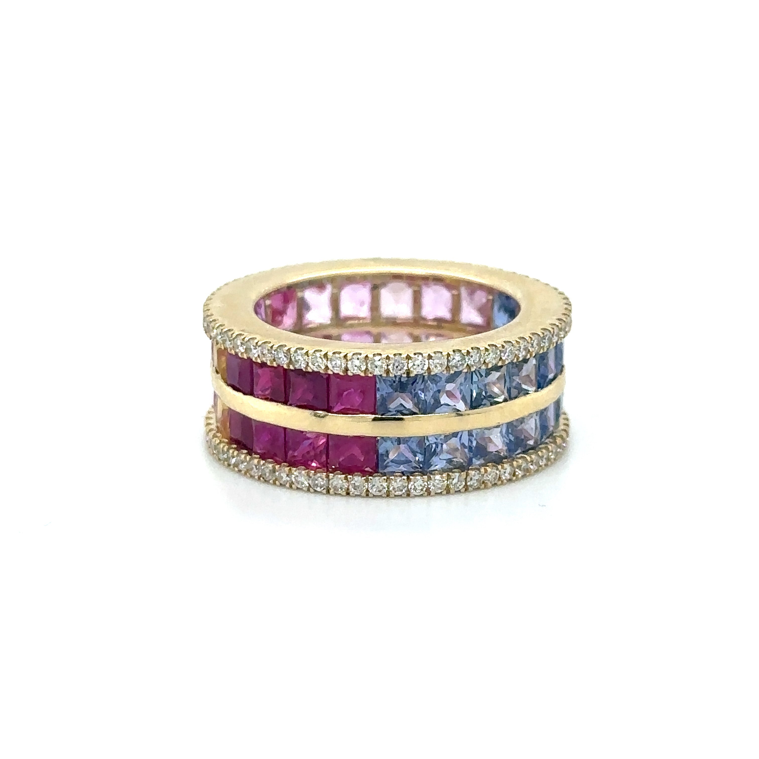 Anillo De Oro Amarillo De 14 Quilates Con Múltiples Zafiros Y Diamantes 10.08 Ct.