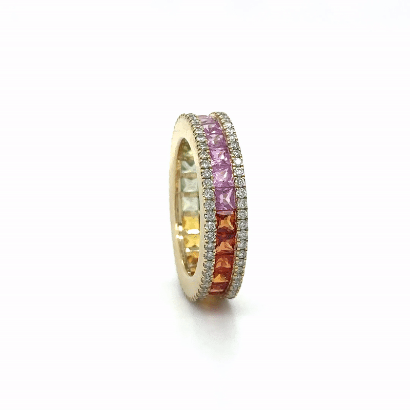 Anillo De Oro Amarillo De 14 Quilates Con Múltiples Zafiros Y Diamantes 4.63 Ct.