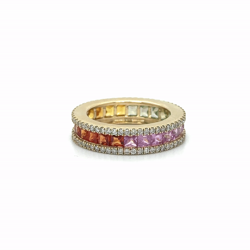 Anillo De Oro Amarillo De 14 Quilates Con Múltiples Zafiros Y Diamantes 4.63 Ct.