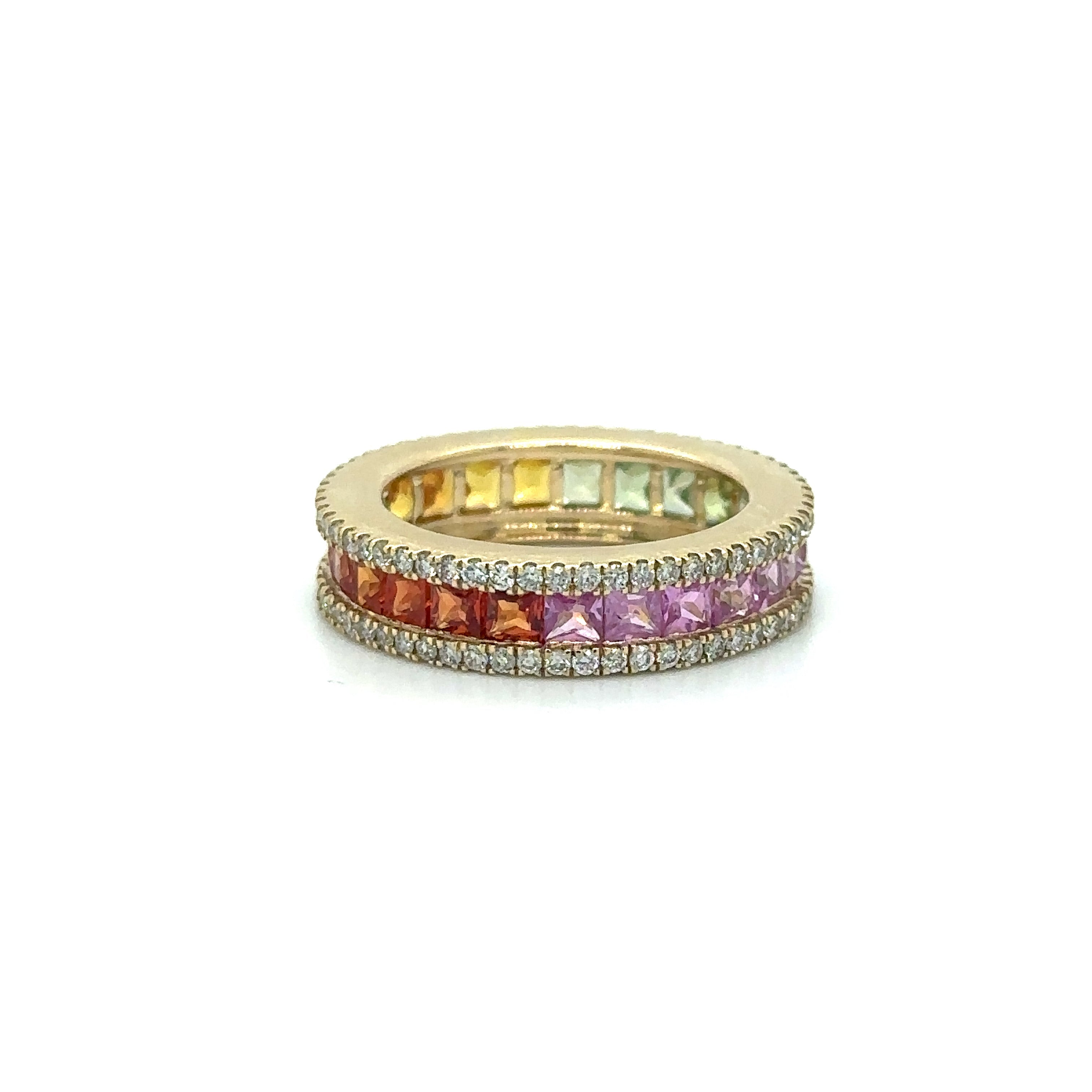 Anillo De Oro Amarillo De 14 Quilates Con Múltiples Zafiros Y Diamantes 4.63 Ct.