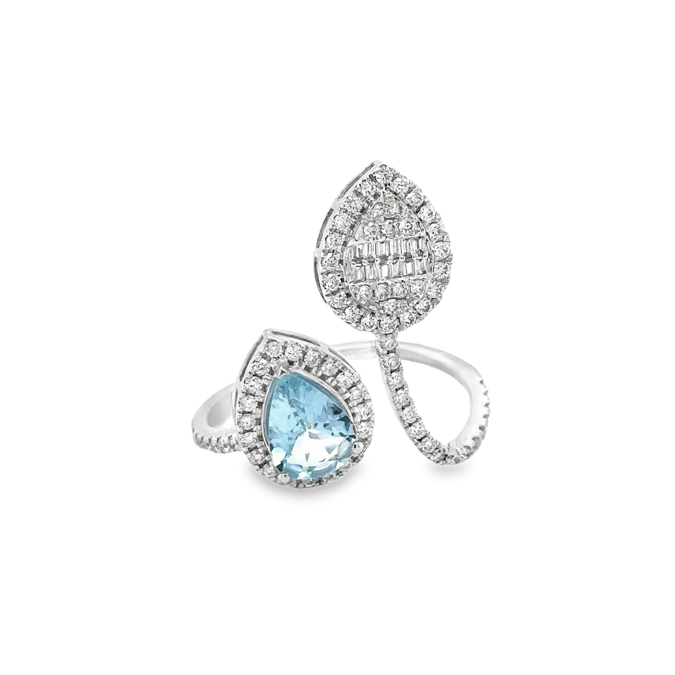 Anillo De Diamantes Y Aguamarina De Oro Blanco De 14K 1.3 Ct.