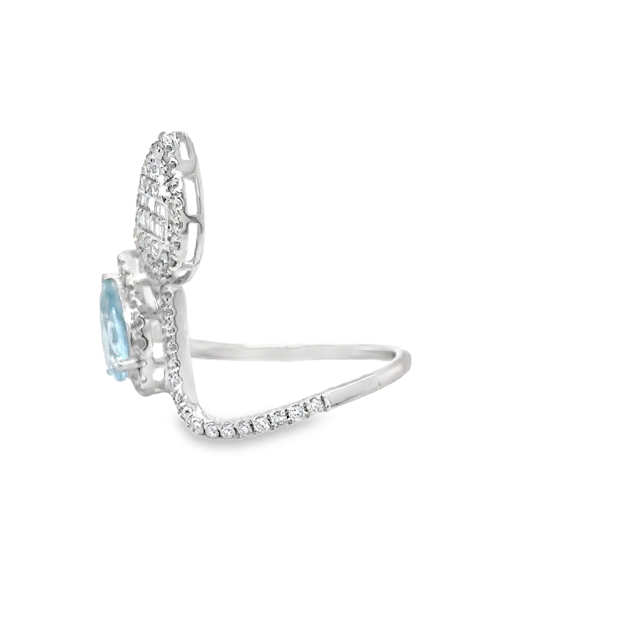 Anillo De Diamantes Y Aguamarina De Oro Blanco De 14K 1.3 Ct.